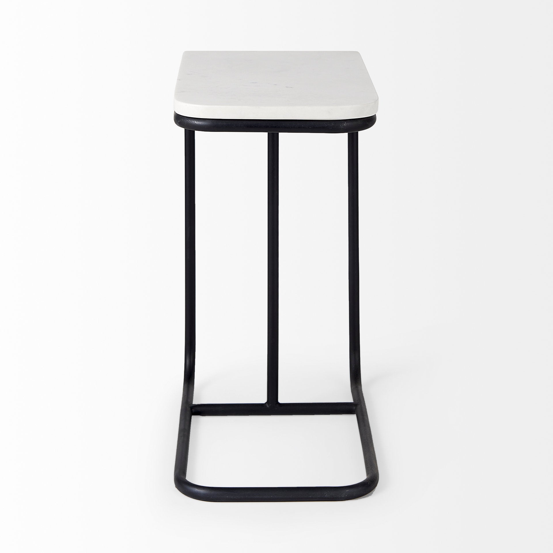 Kyra 12.0L x 20.0W x 23.0H White Marble Top W/Black Iron Frame C - Shaped End and Side Table - Central Designs