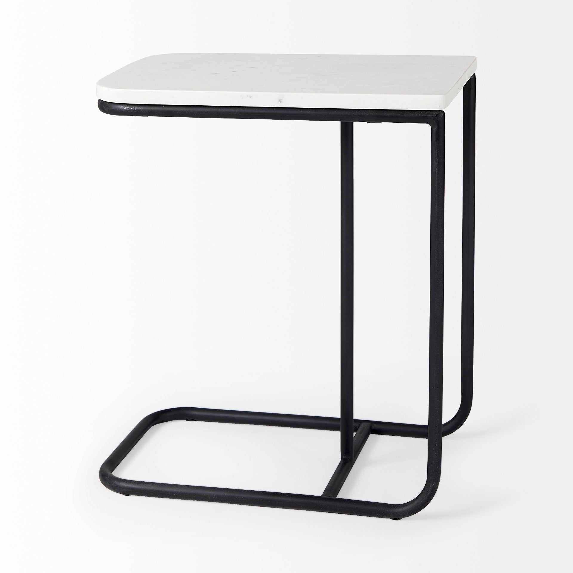 Kyra 12.0L x 20.0W x 23.0H White Marble Top W/Black Iron Frame C - Shaped End and Side Table - Central Designs