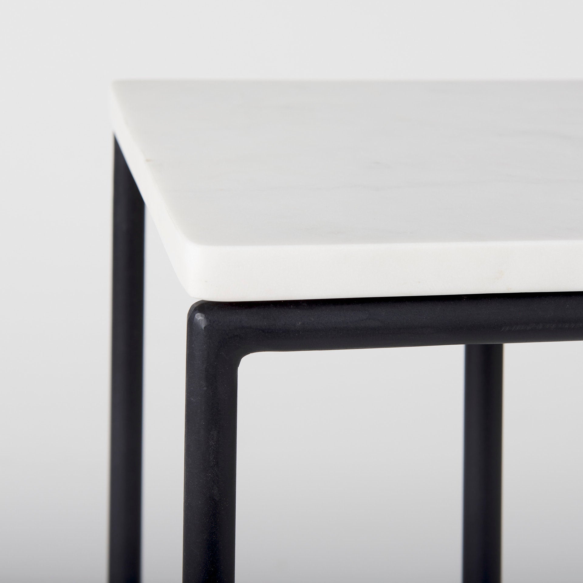 Kyra 12.0L x 20.0W x 23.0H White Marble Top W/Black Iron Frame C - Shaped End and Side Table - Central Designs