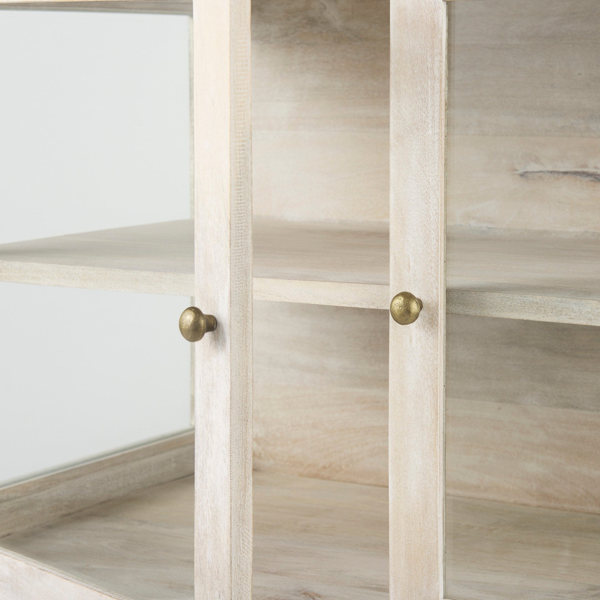 Arelius 36L x 18W x 32H White Wood, Gold Metal Base w/ 2 Glass Doors Accent Cabinet - Central Designs