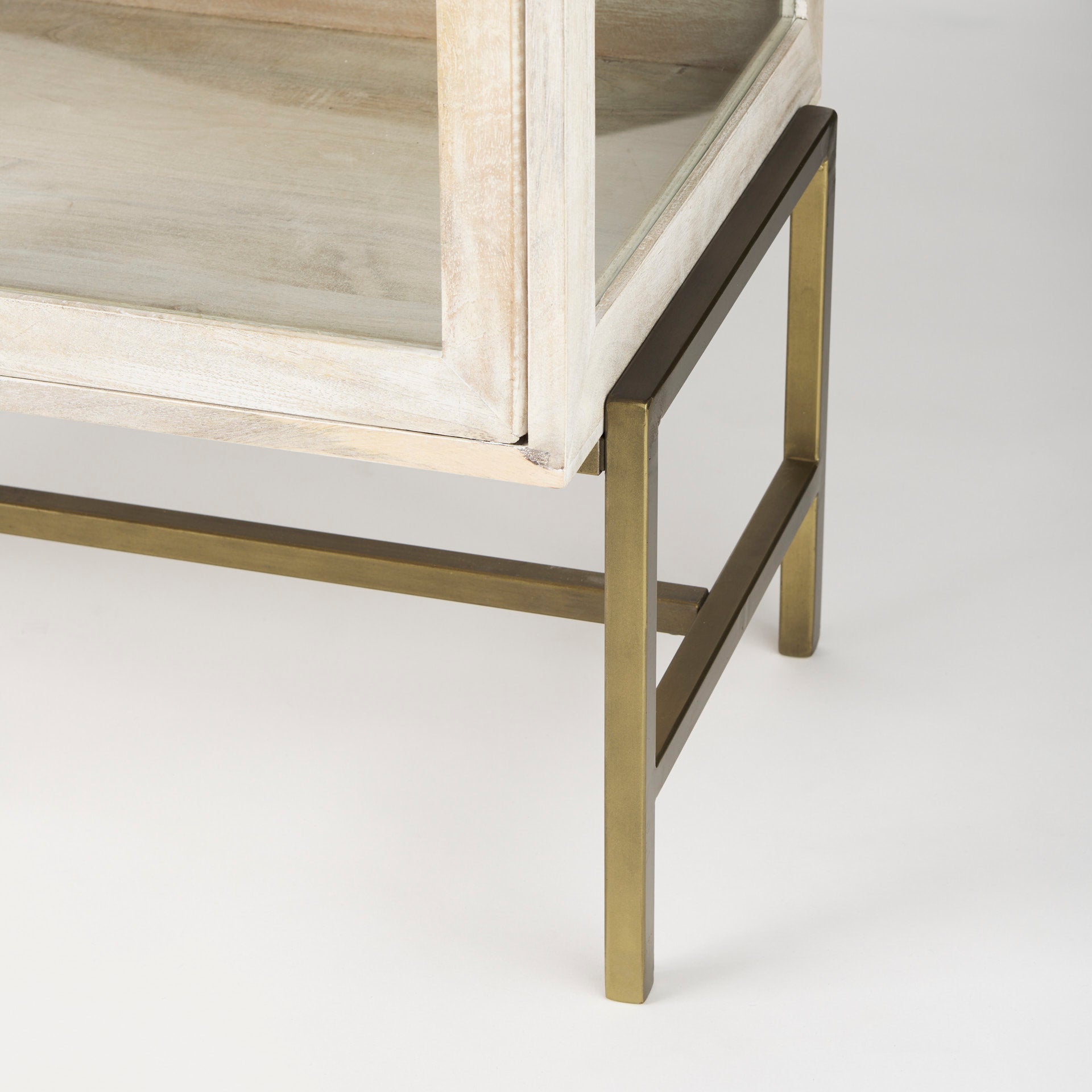 Arelius 36L x 18W x 32H White Wood, Gold Metal Base w/ 2 Glass Doors Accent Cabinet - Central Designs