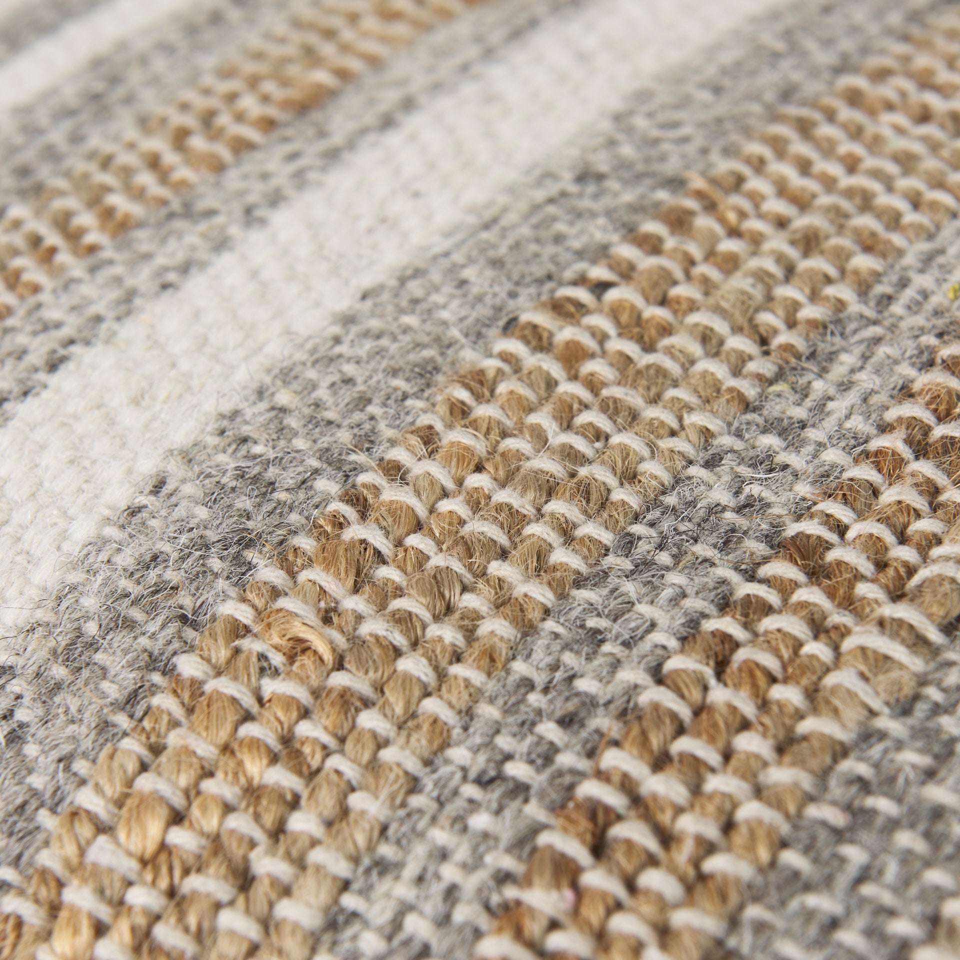 Aahana 16.0L x 16.0W x 16.0H White/Taupe/Gray Striped Hemp and Cotton Pouf - Central Designs