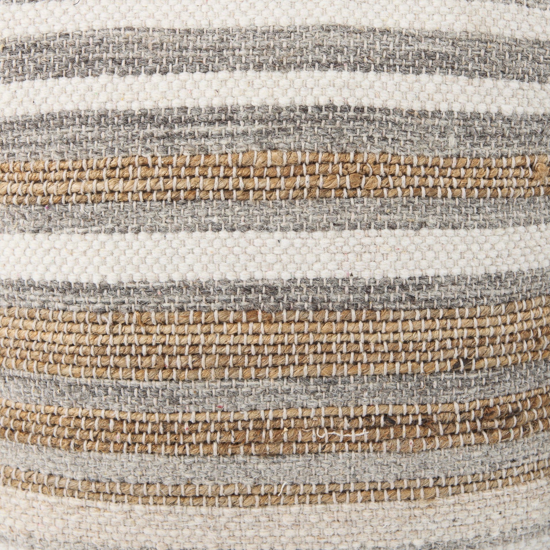 Aahana 16.0L x 16.0W x 16.0H White/Taupe/Gray Striped Hemp and Cotton Pouf - Central Designs