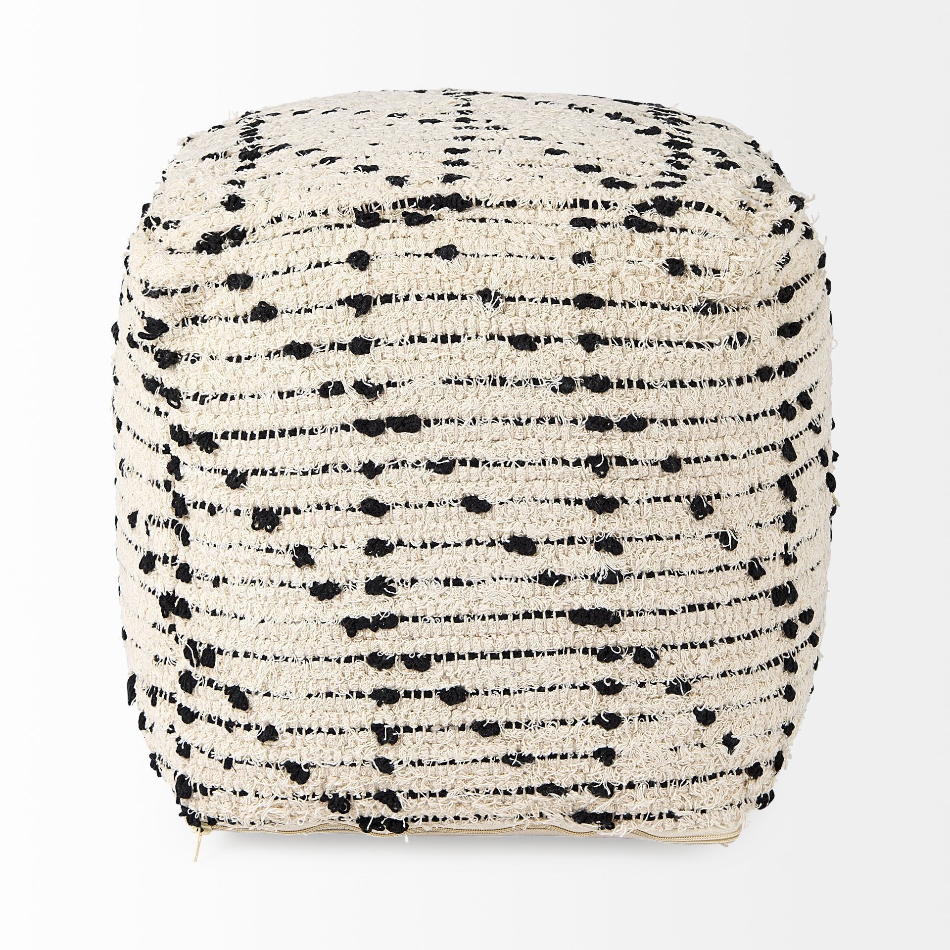 Aarohi 16.0L x 16.0W x 16.0H Cream/Black Cotton Patterned Pouf - Central Designs