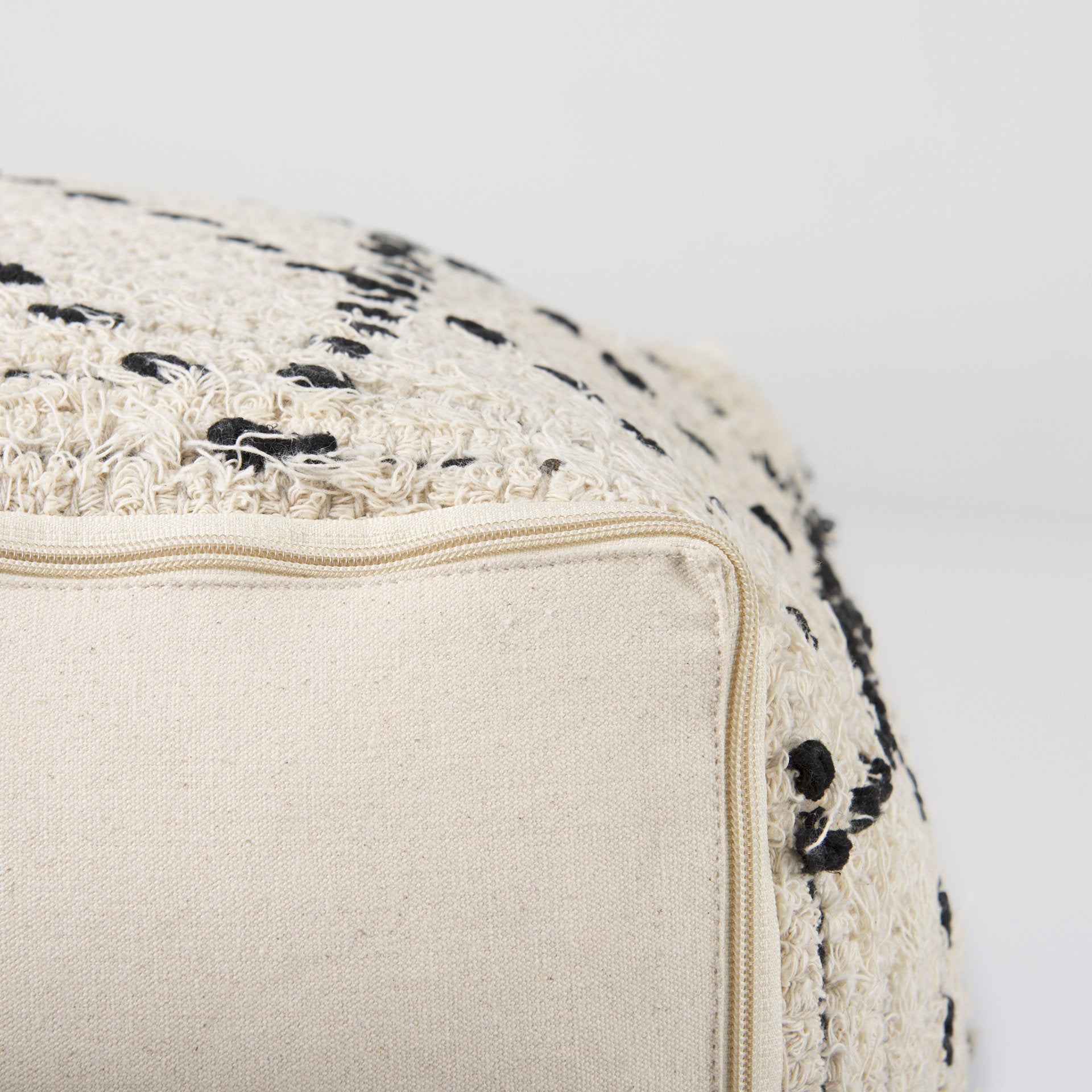 Aarohi 16.0L x 16.0W x 16.0H Cream/Black Cotton Patterned Pouf - Central Designs
