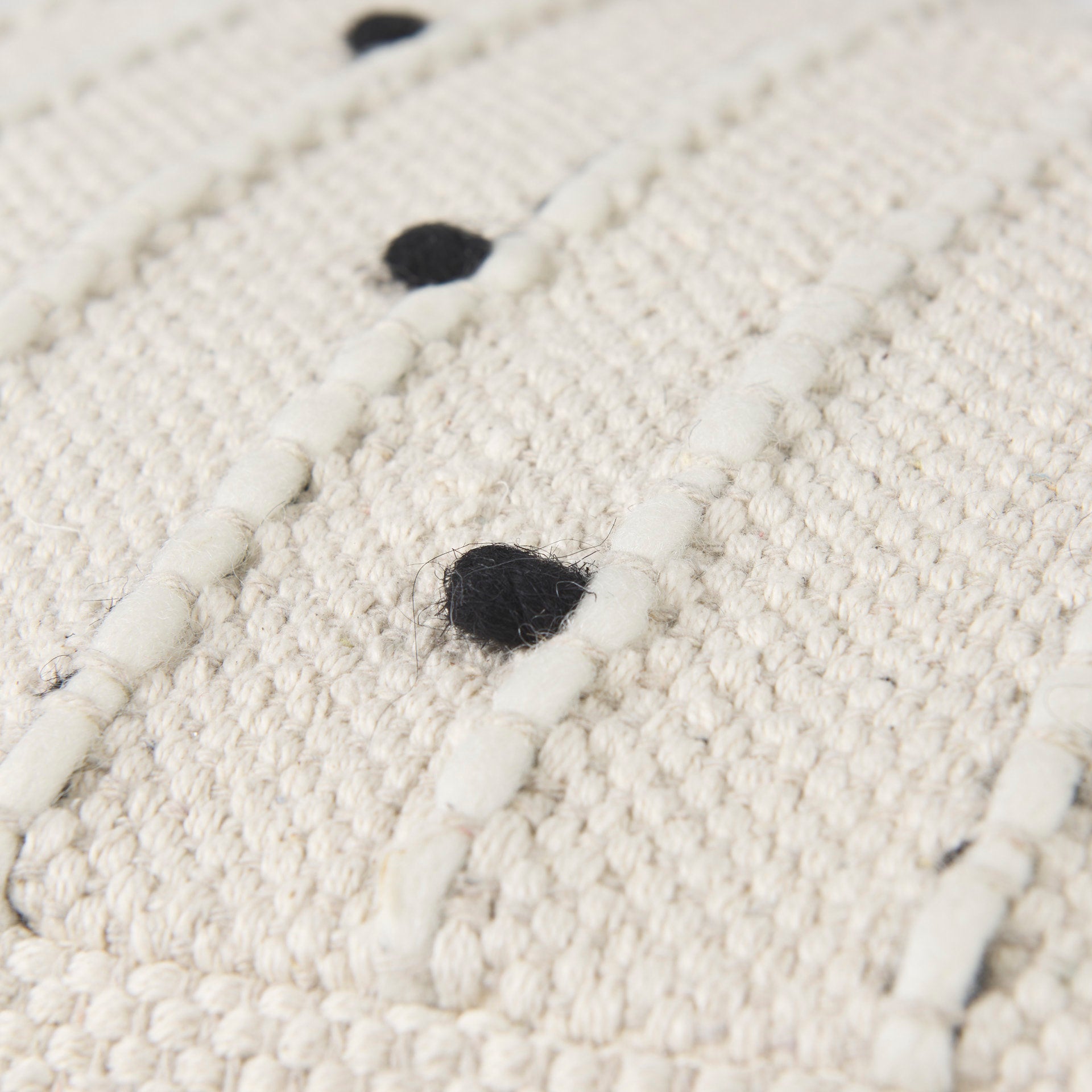 Amaira 16.0L x 16.0W x 16.0H Cream/Black/White patterned Wool and Cotton Pouf - Central Designs