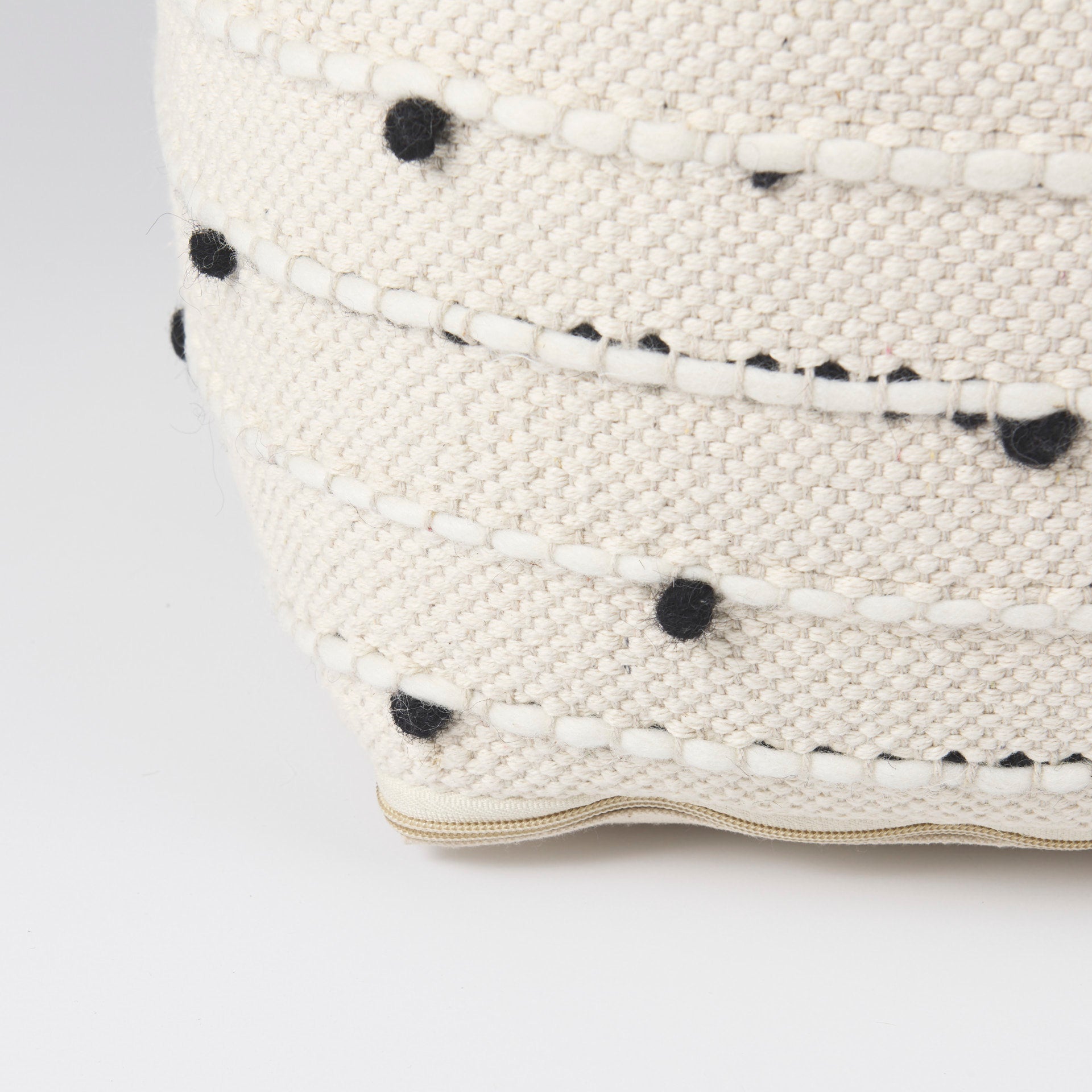 Amaira 16.0L x 16.0W x 16.0H Cream/Black/White patterned Wool and Cotton Pouf - Central Designs