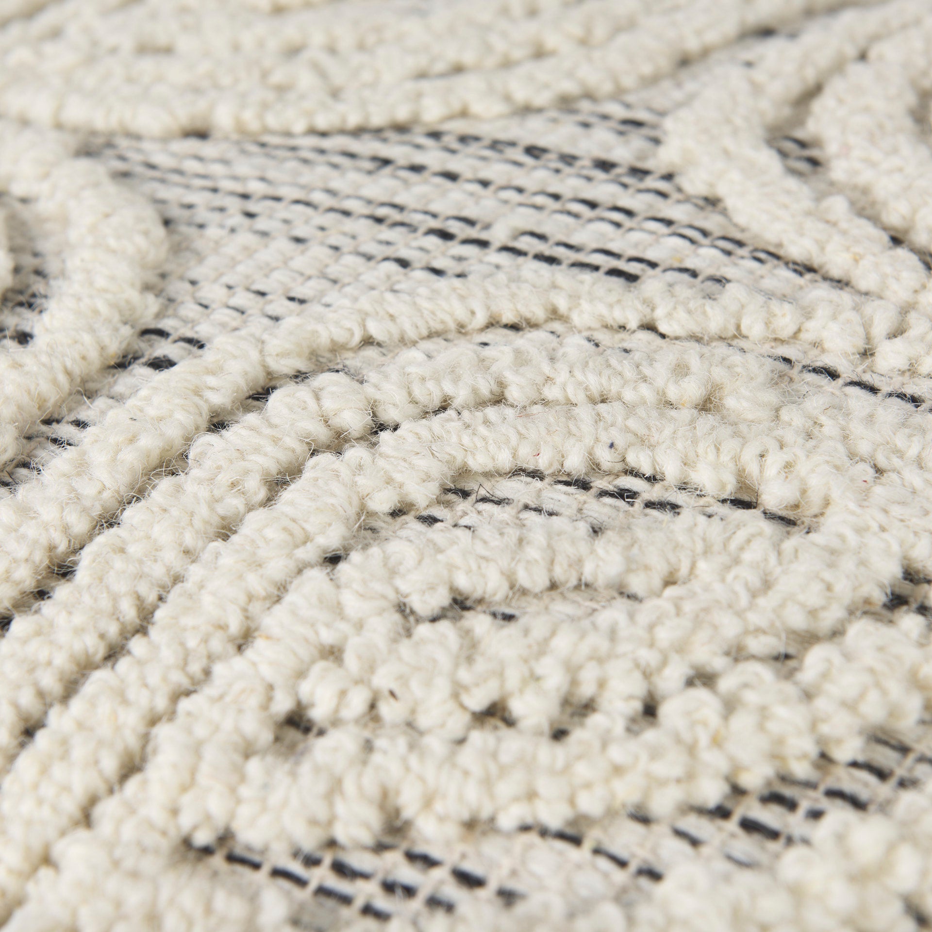 Amaya 16.0L x 16.0W x 16.0H Cream/Black/Gray Wool and Cotton Pouf - Central Designs