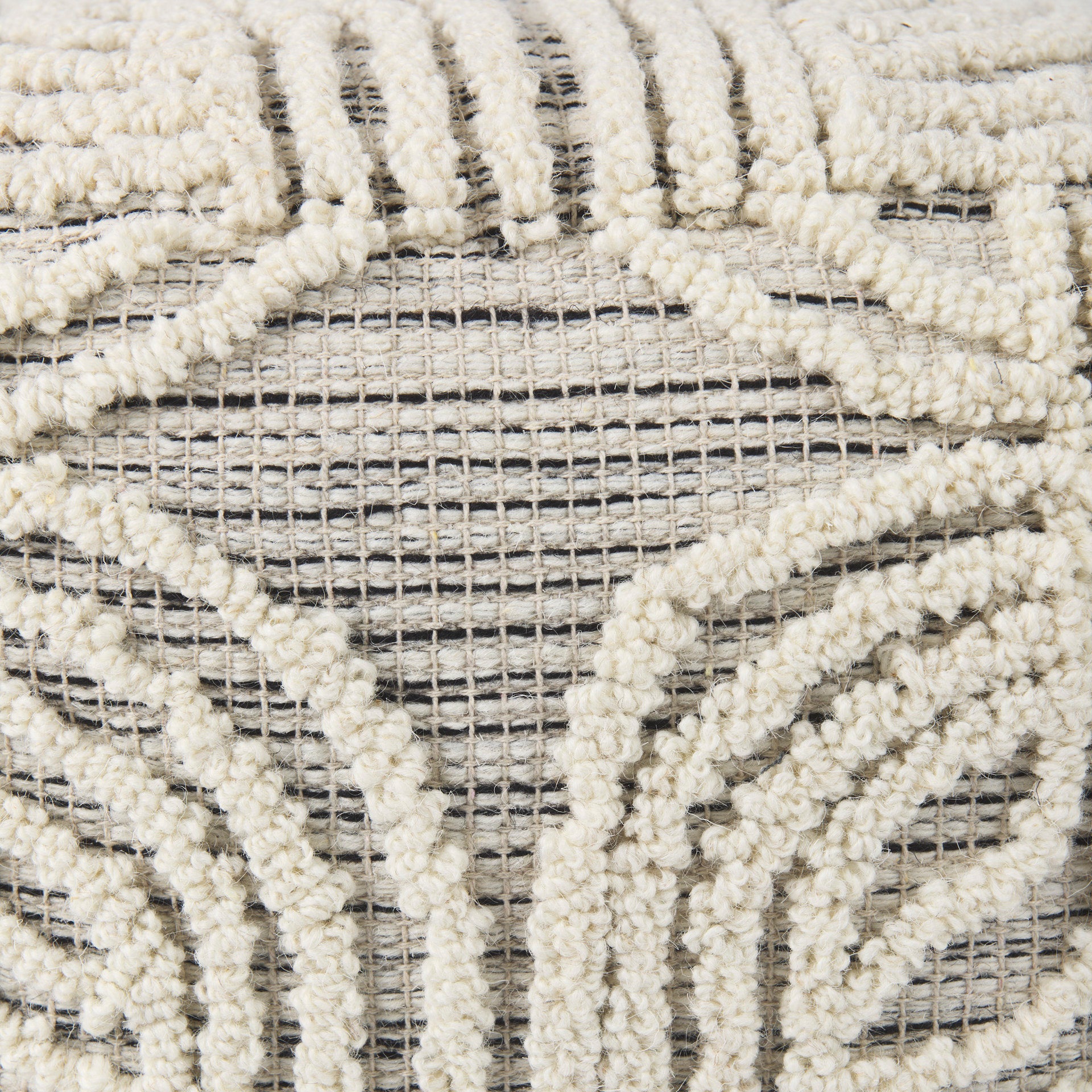 Amaya 16.0L x 16.0W x 16.0H Cream/Black/Gray Wool and Cotton Pouf - Central Designs