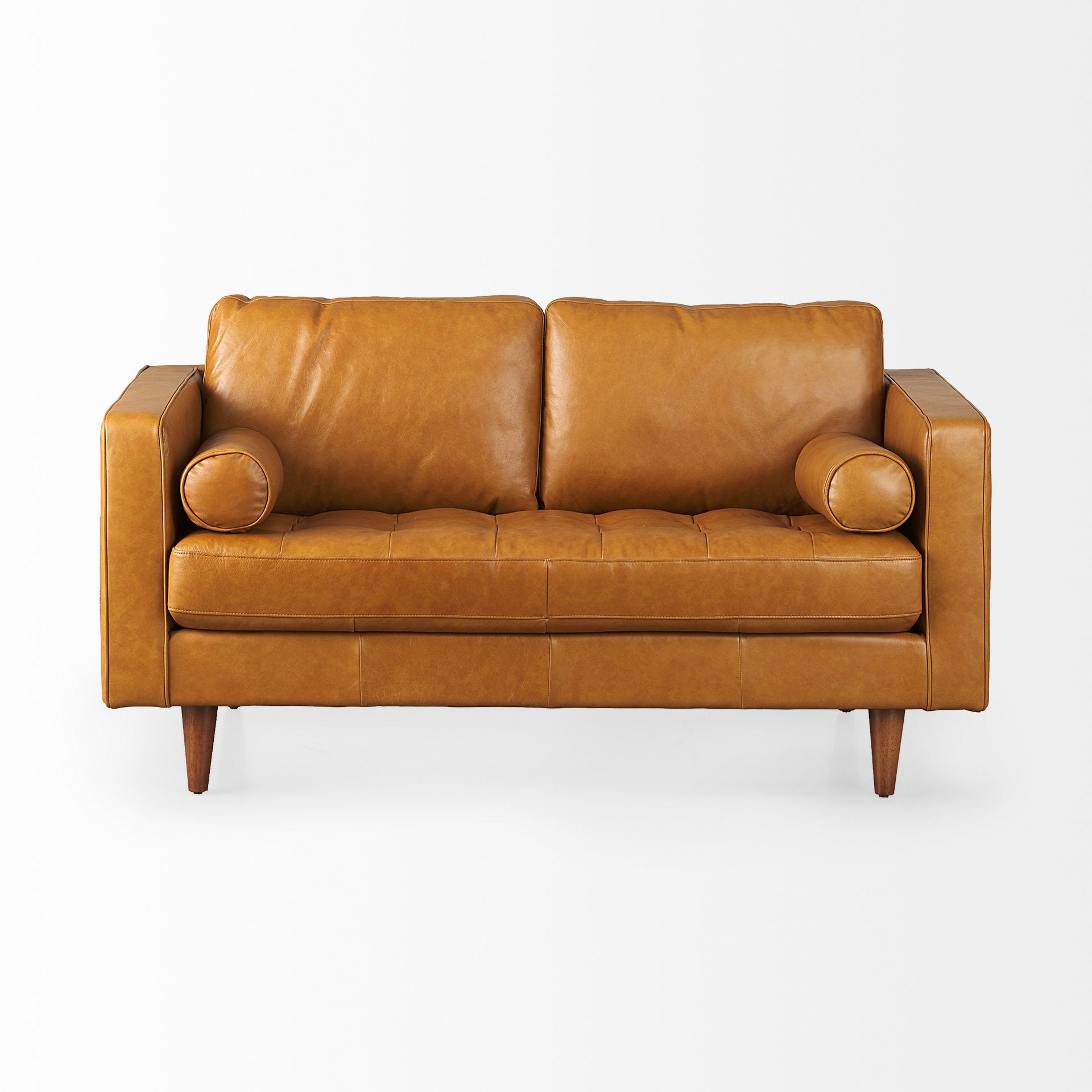 Svend 65.0L x 38.0W x 34.0H Tan Leather Love Seat Sofa - Central Designs