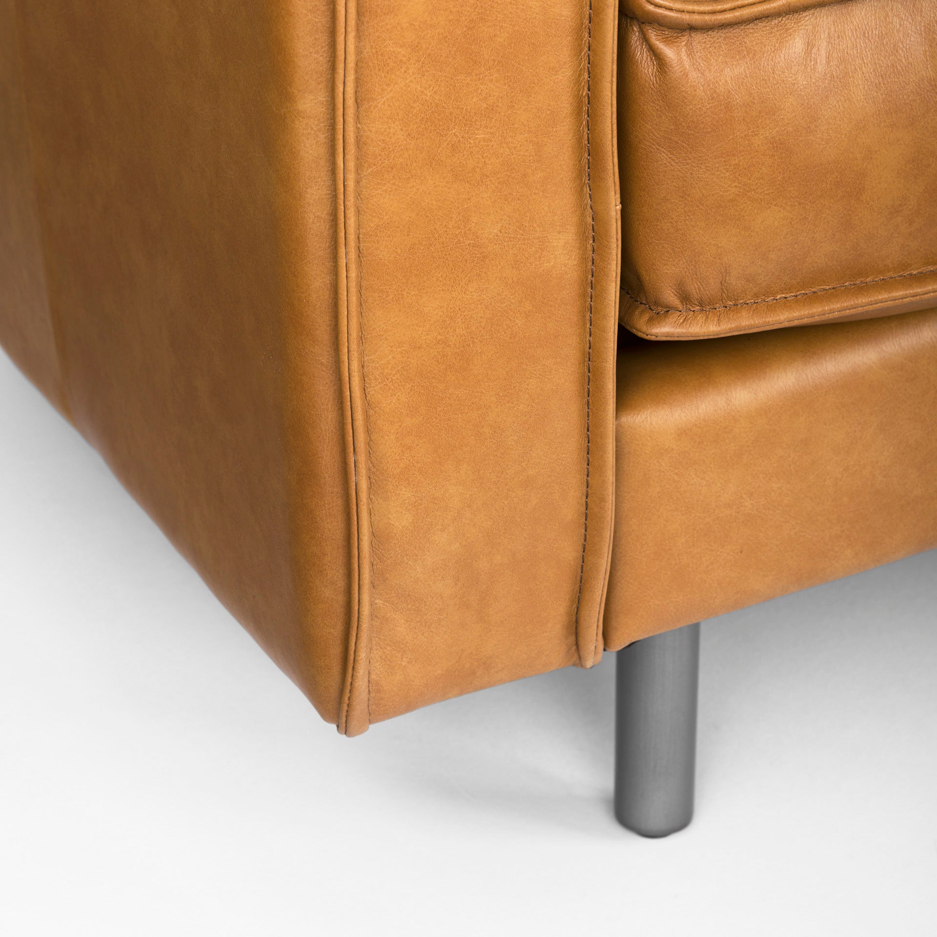 D'Arcy 111"L x 70"D x 33"H Tan Leather Right Chaise Sectional - Central Designs