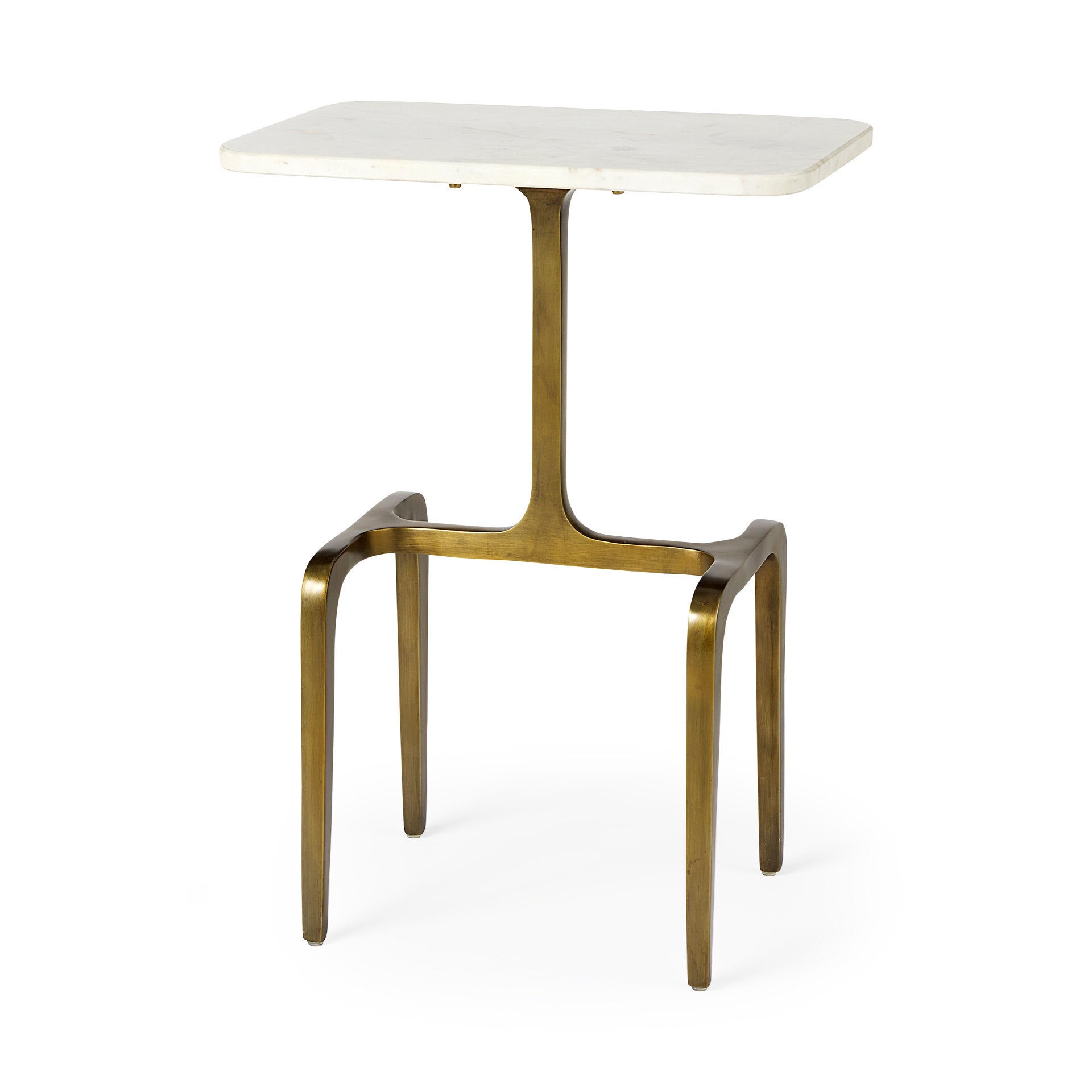 Preston 17.3L x 11.3W x 22.8H White Marble Top W/Gold Metal Accent Table - Central Designs