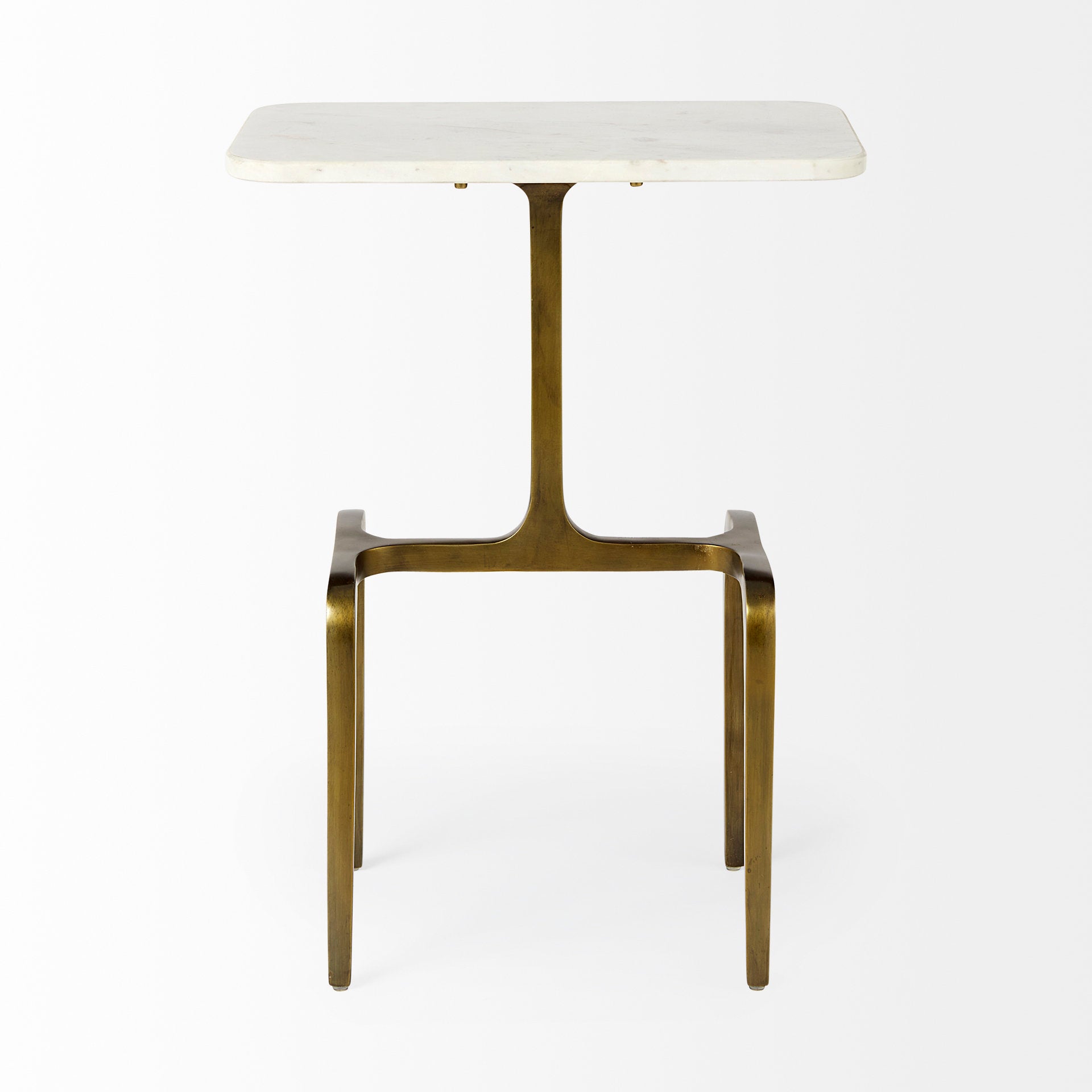 Preston 17.3L x 11.3W x 22.8H White Marble Top W/Gold Metal Accent Table - Central Designs