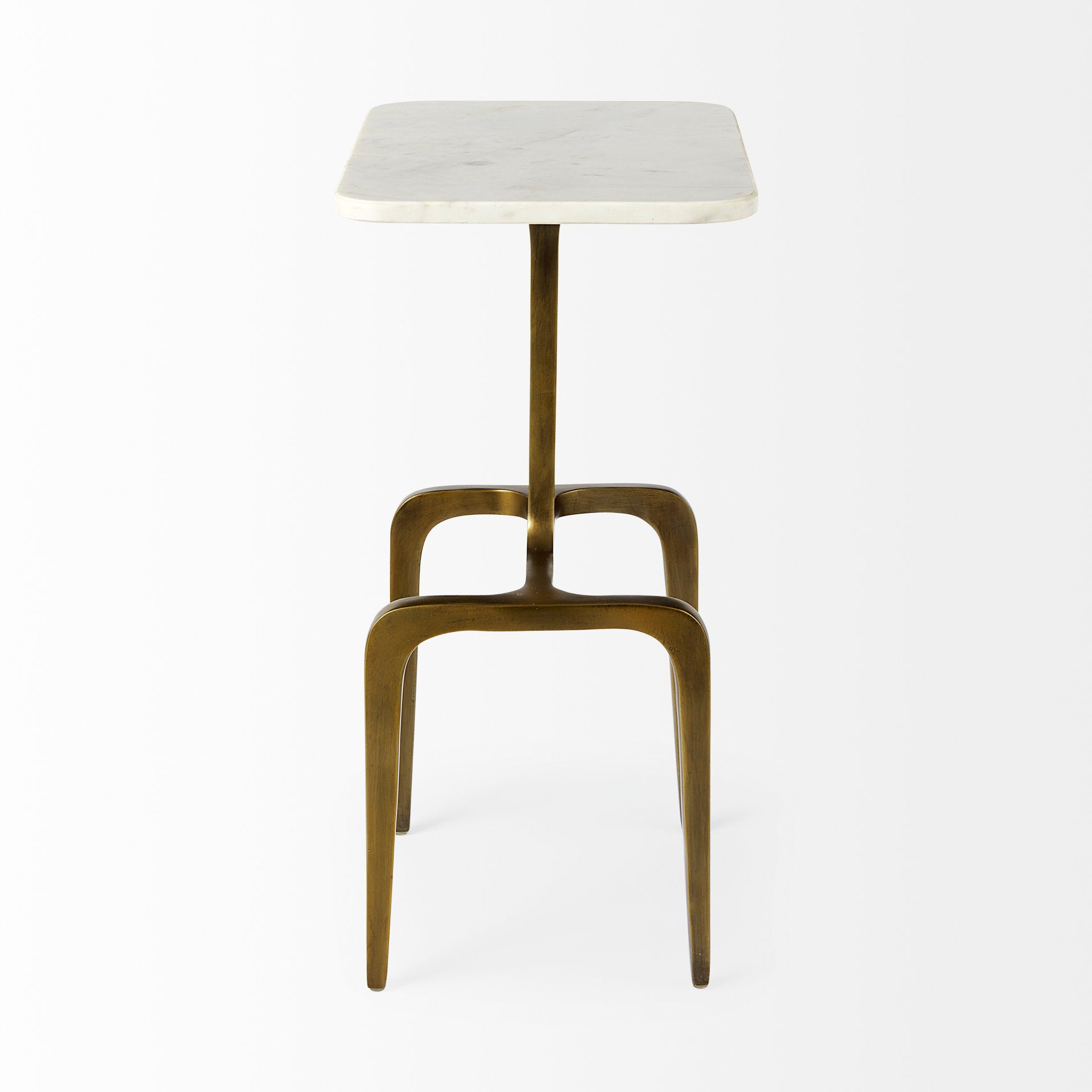 Preston 17.3L x 11.3W x 22.8H White Marble Top W/Gold Metal Accent Table - Central Designs