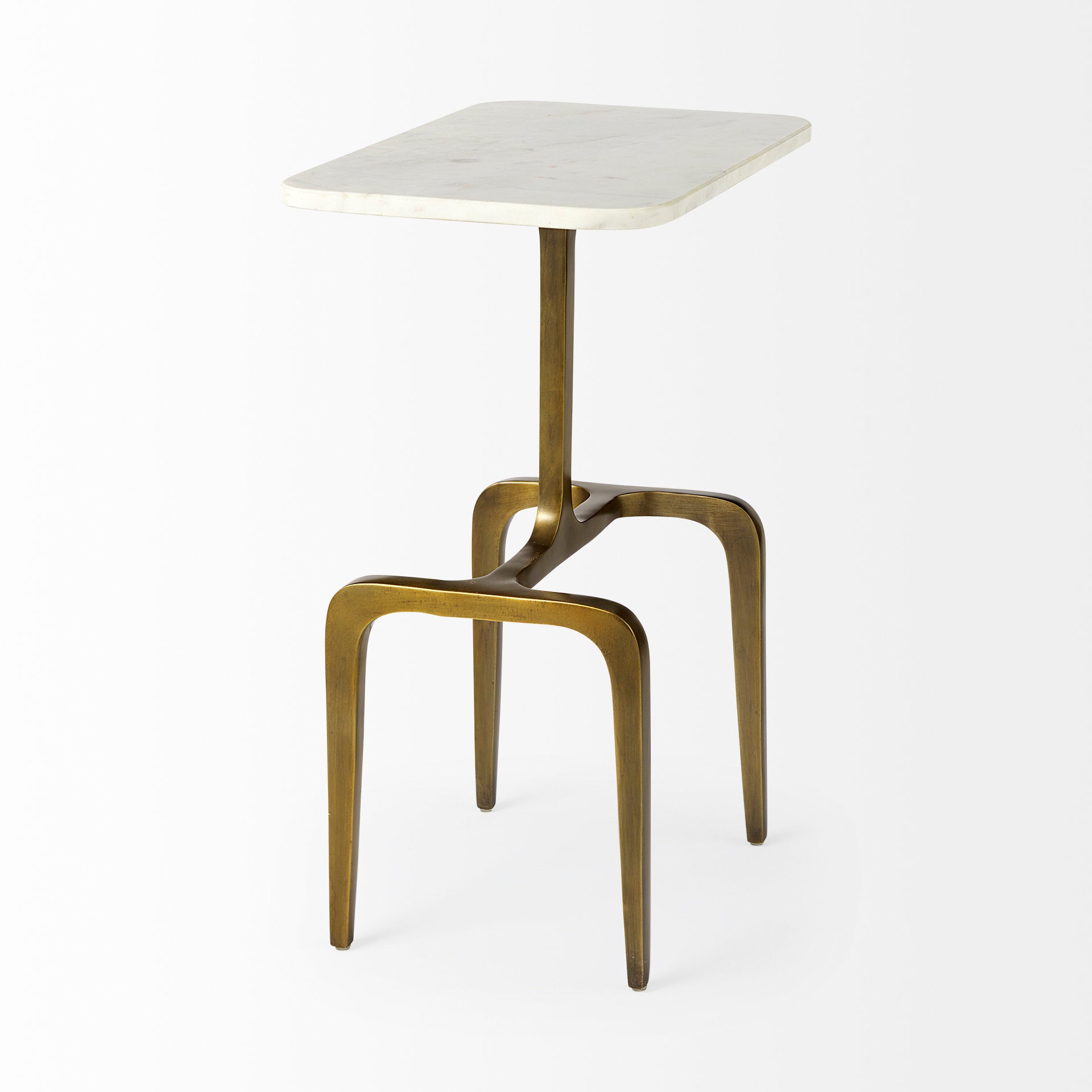 Preston 17.3L x 11.3W x 22.8H White Marble Top W/Gold Metal Accent Table - Central Designs