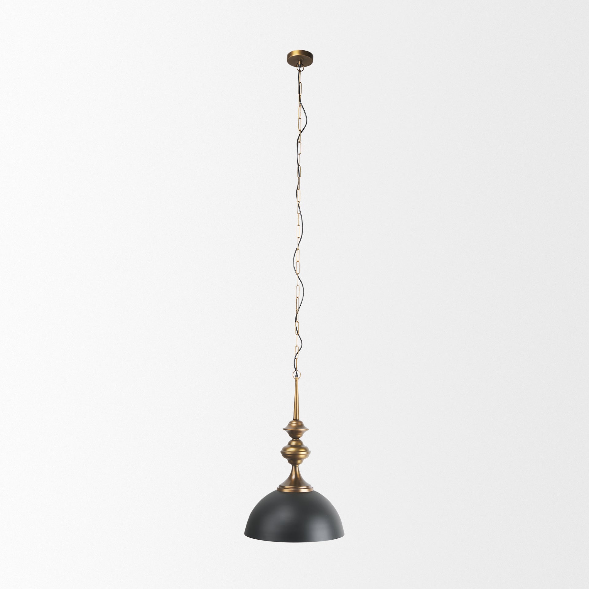 Willson 17.0L x 17.0W x 29.0H Black Iron W/Antique Brass Dome Pendant Light - Central Designs