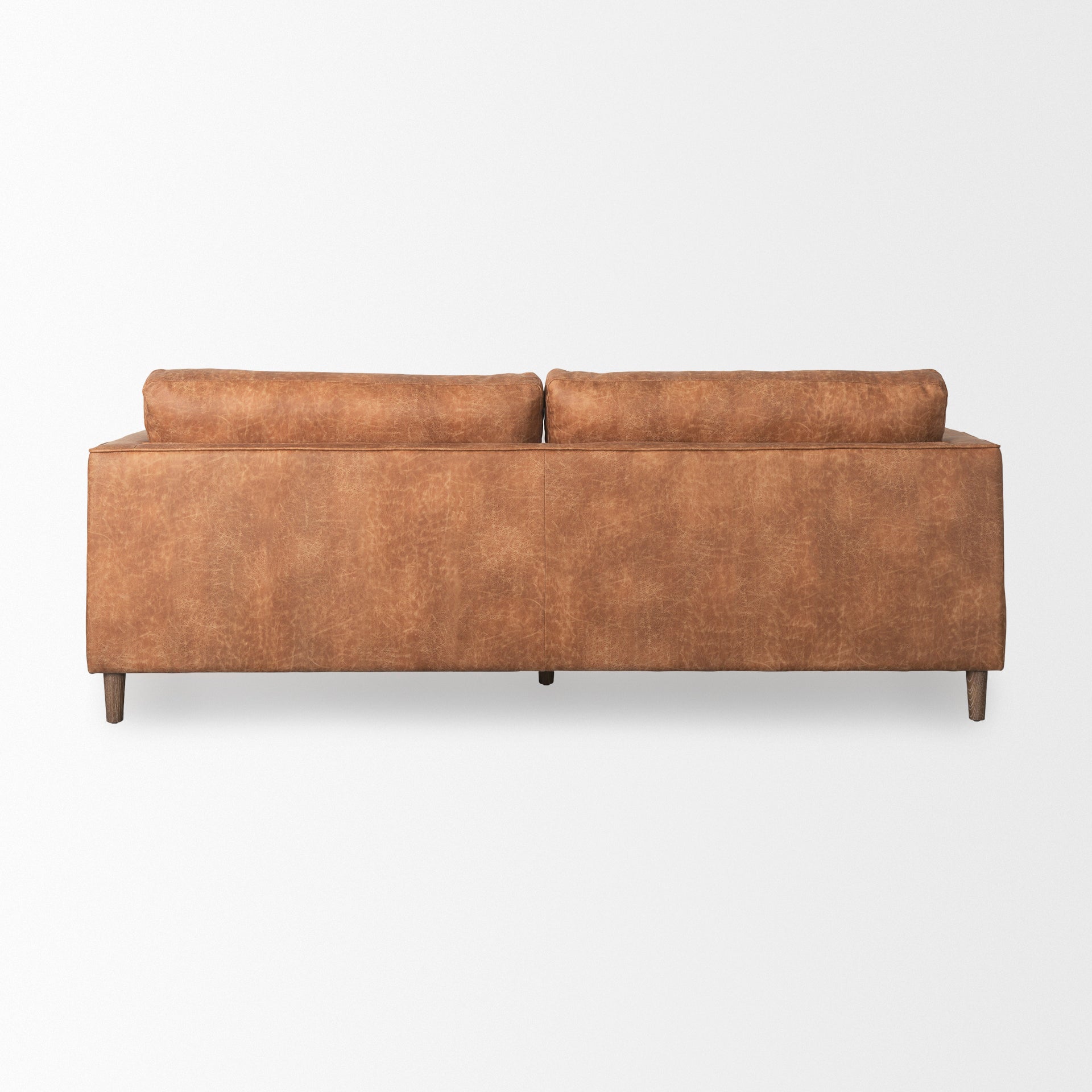 Loretta 88.0L x 36.2W x 33.9H Cognac Brown Faux Leather Three Seater Sofa with Two Bolster Cushions - Central Designs