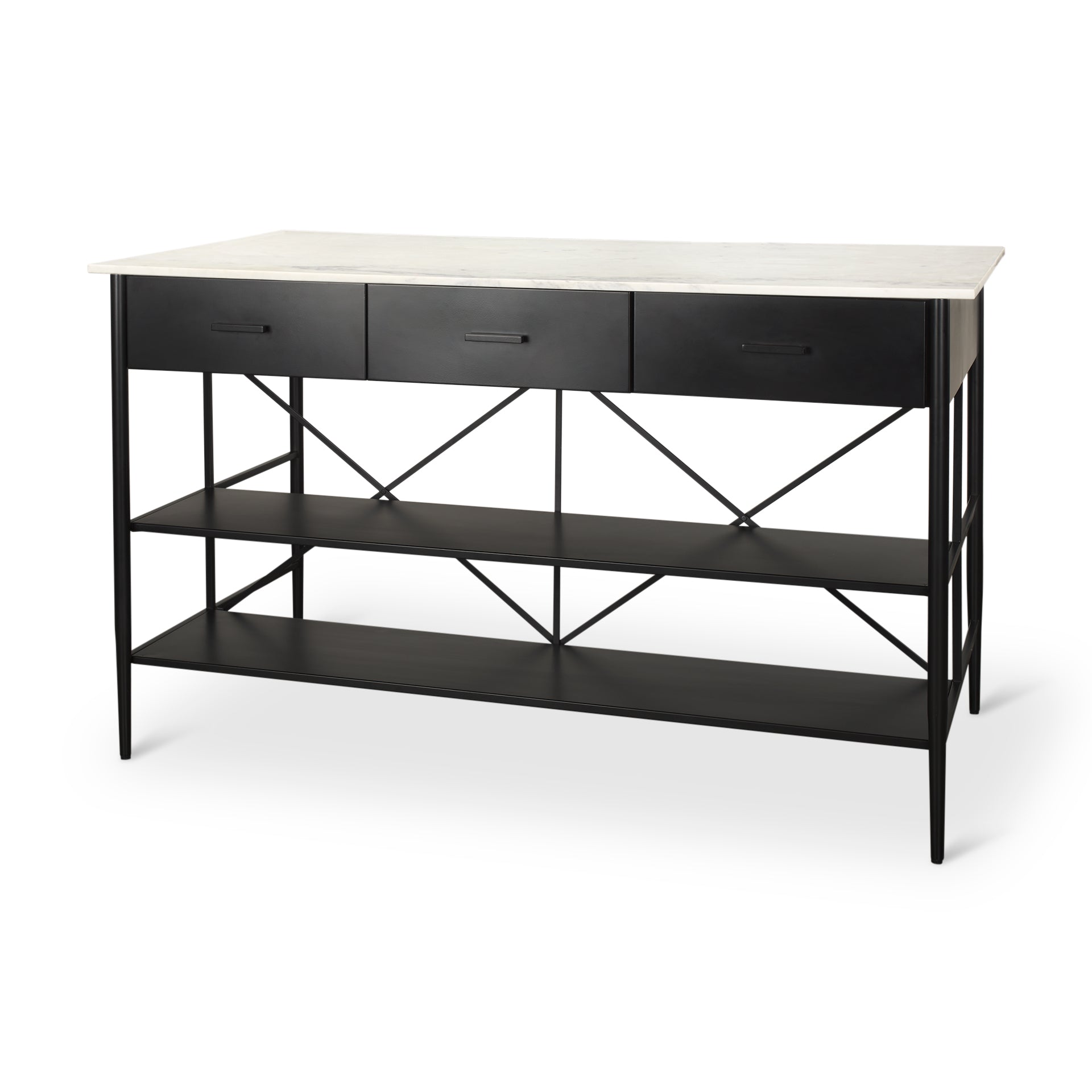 Amika White Marble Top Black Metal Base Kitchen Island - Central Designs