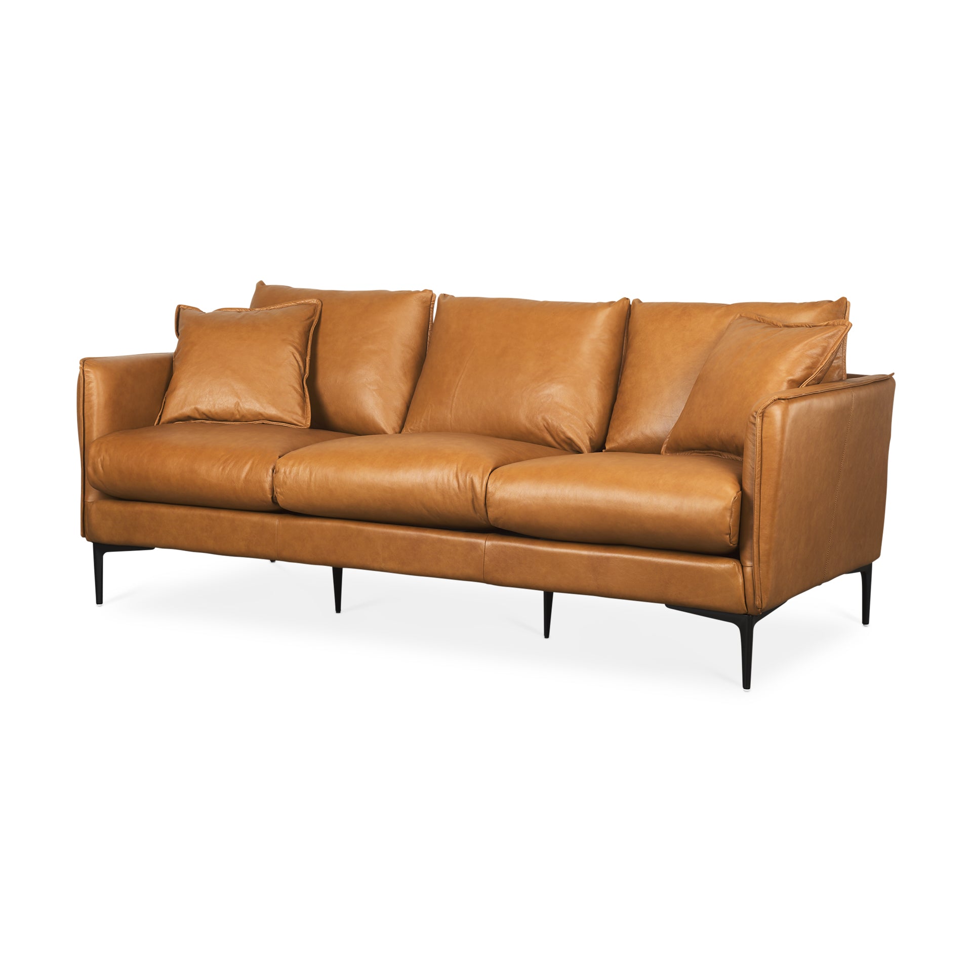 Lake Como 85.8L x 36.6W x 32.3H Tan Leather Three Seater Sofa - Central Designs