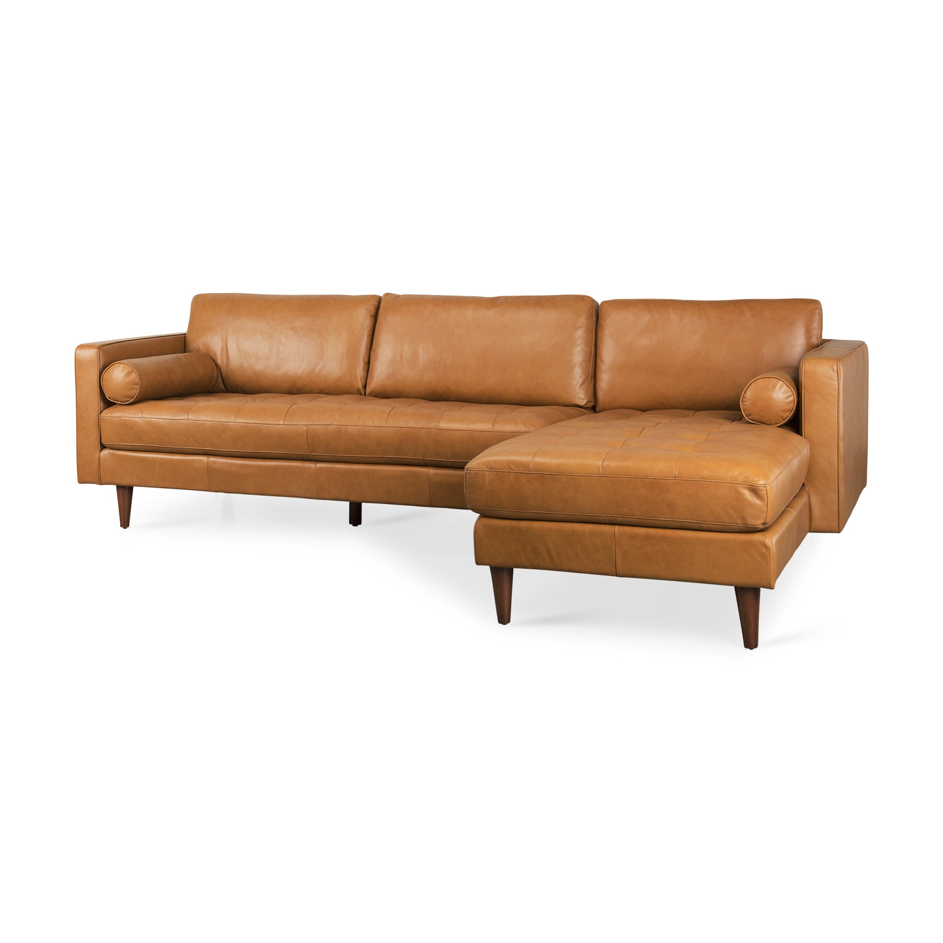 Svend 111.4L x 68.0W x 33.9H Tan Leather Right Chaise Sectional Sofa - Central Designs
