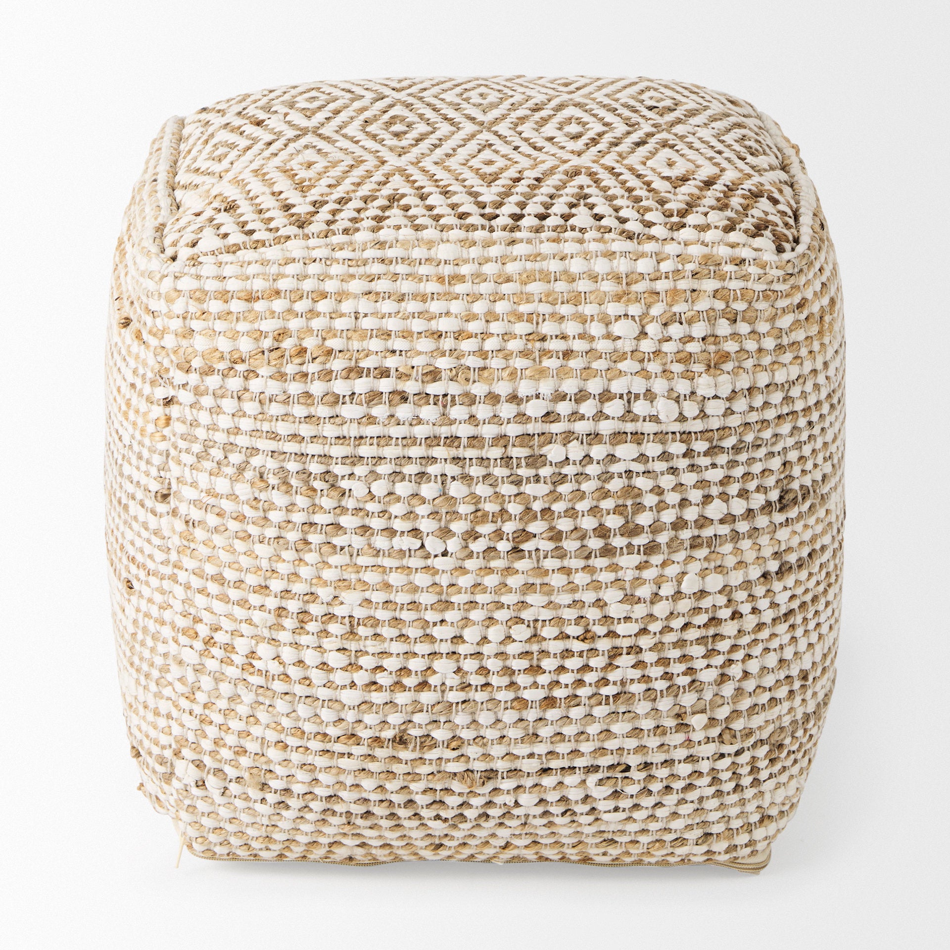 Ekani 16.0L x 16.0W x 16.0H Cream/Beige Cotton Pouf - Central Designs