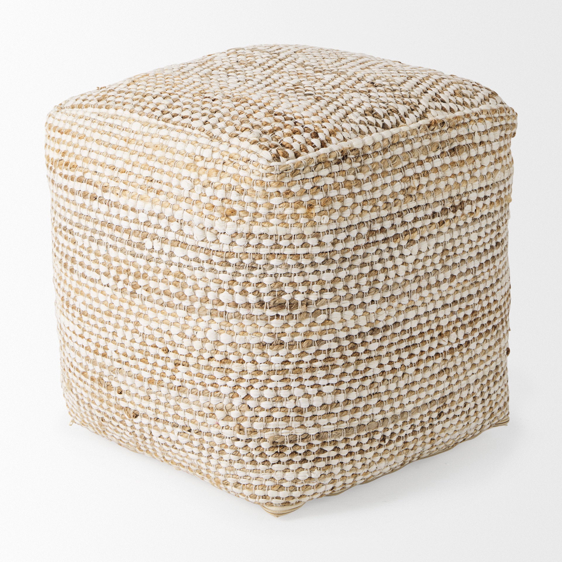 Ekani 16.0L x 16.0W x 16.0H Cream/Beige Cotton Pouf - Central Designs