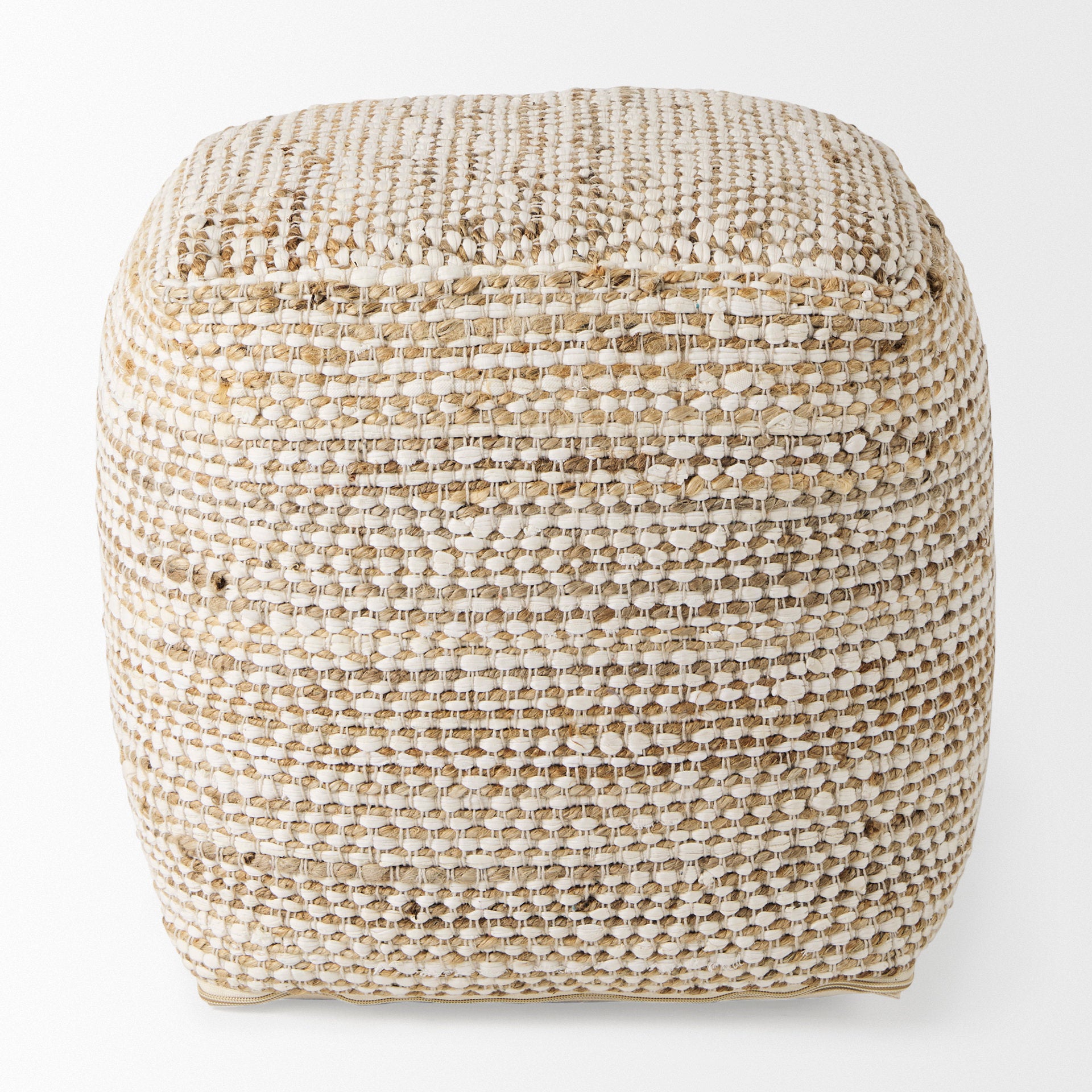 Ekani 16.0L x 16.0W x 16.0H Cream/Beige Cotton Pouf - Central Designs