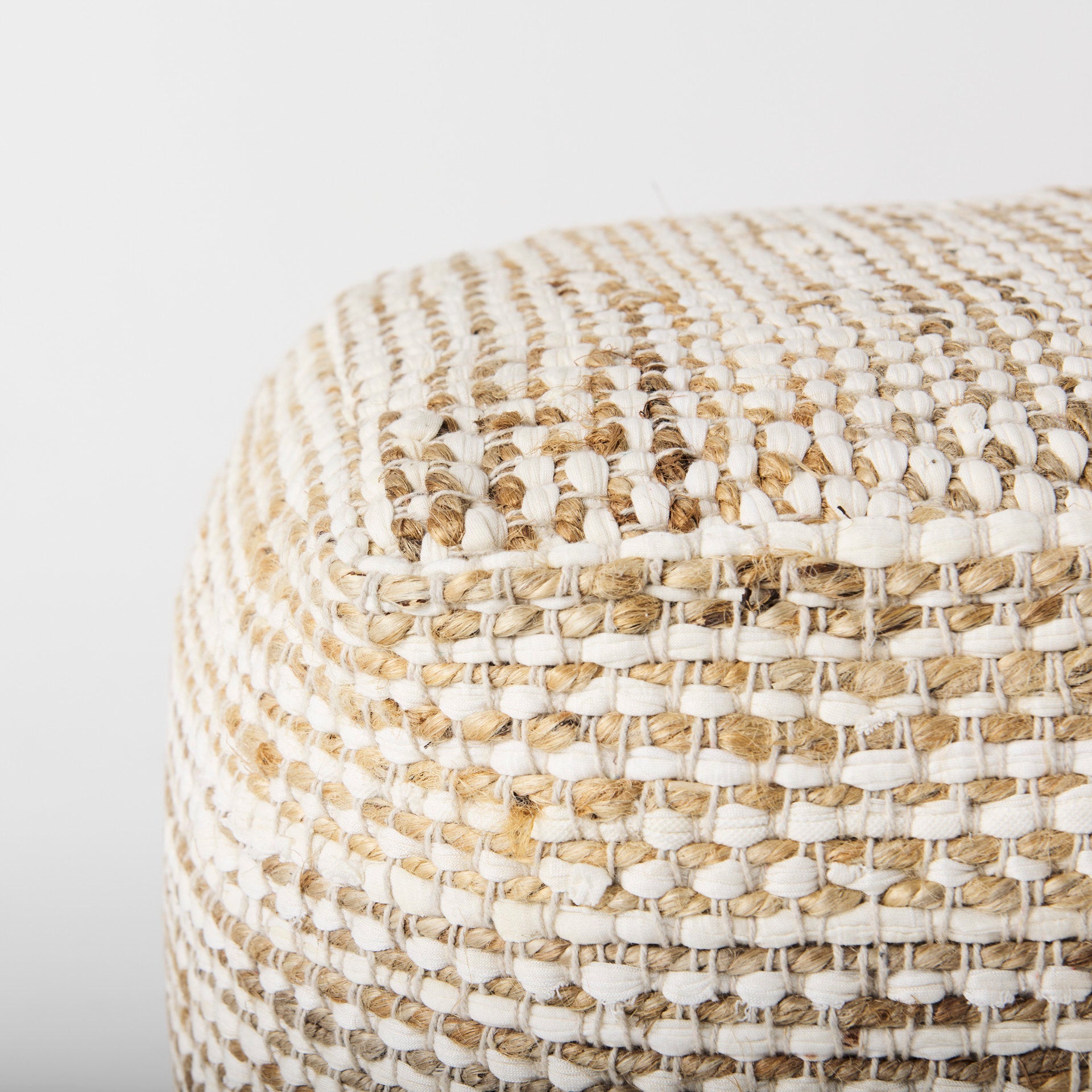 Ekani 16.0L x 16.0W x 16.0H Cream/Beige Cotton Pouf - Central Designs