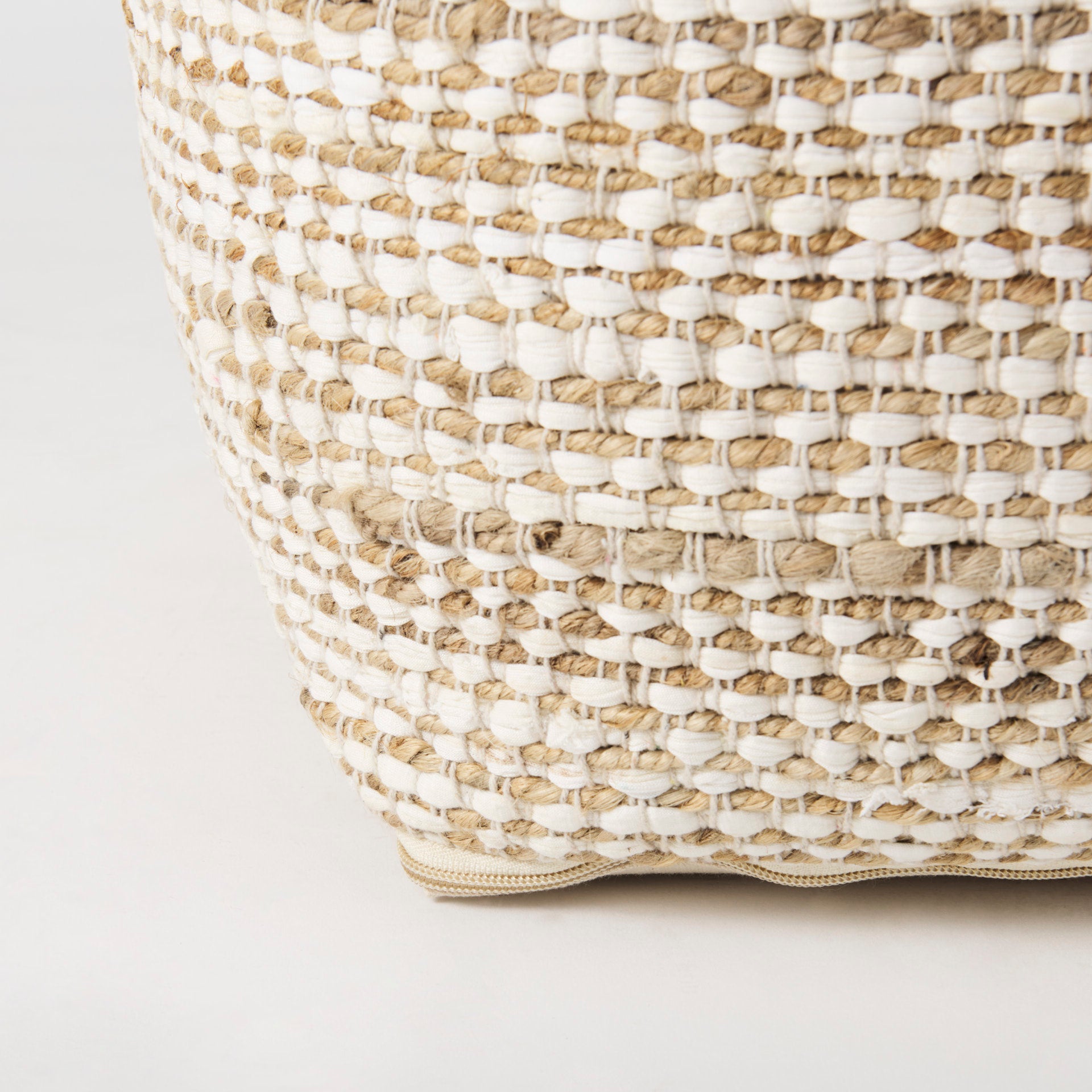Ekani 16.0L x 16.0W x 16.0H Cream/Beige Cotton Pouf - Central Designs