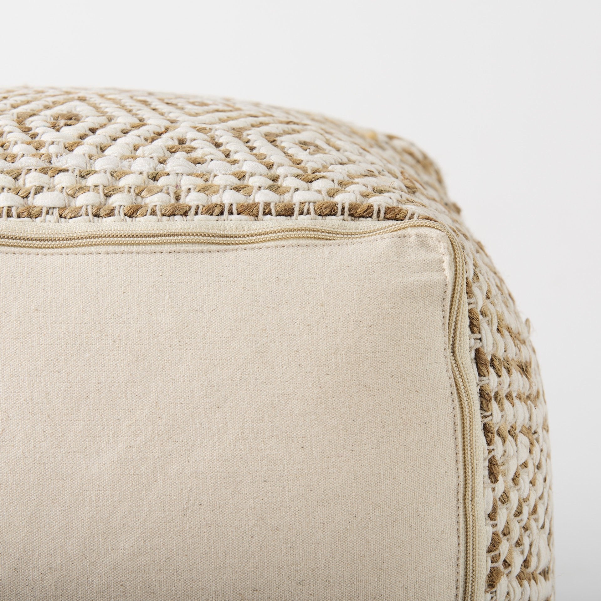 Ekani 16.0L x 16.0W x 16.0H Cream/Beige Cotton Pouf - Central Designs