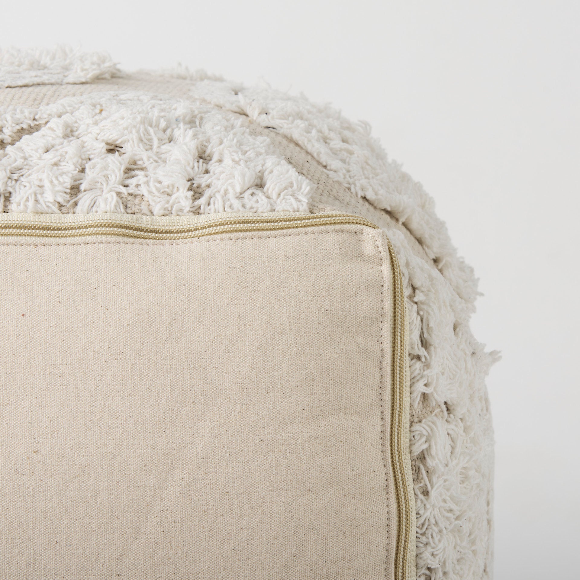Ekanta 16.0L x 16.0W x 16.0H Cream/Beige Patterned Cotton Pouf - Central Designs