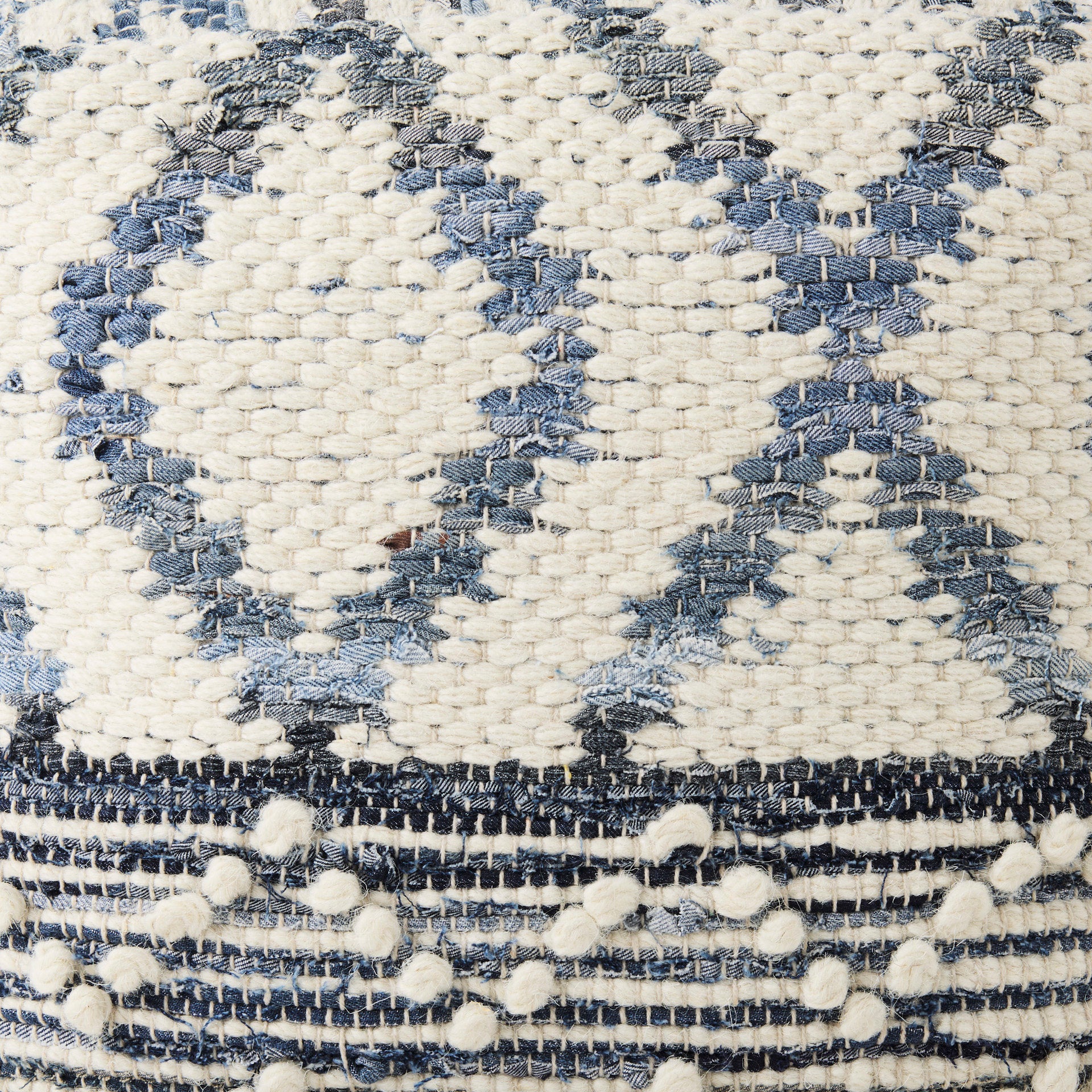 Eshana 16.0L x 16.0W x 16.0H Cream Wool and Denim Patterned Pouf - Central Designs