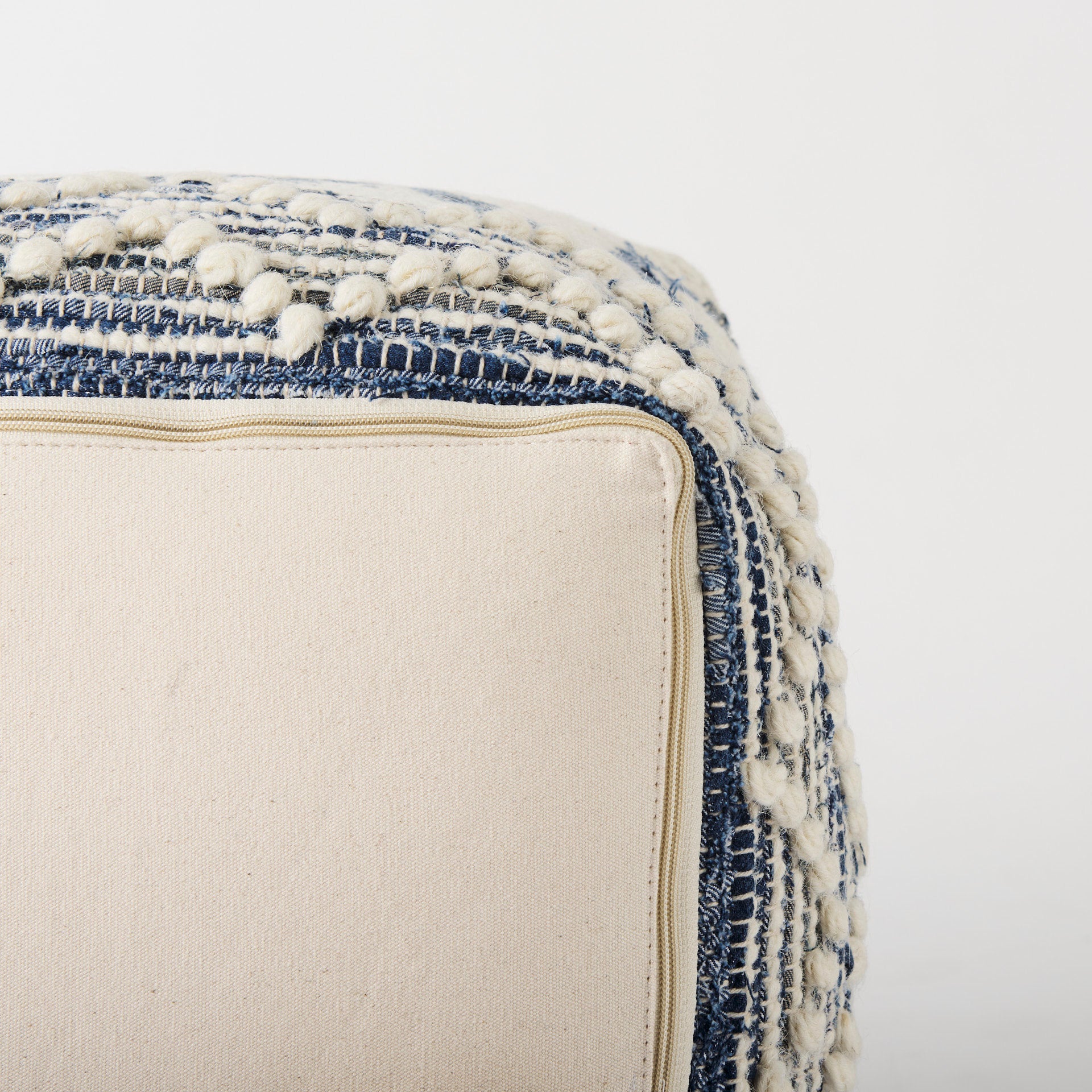 Eshana 16.0L x 16.0W x 16.0H Cream Wool and Denim Patterned Pouf - Central Designs