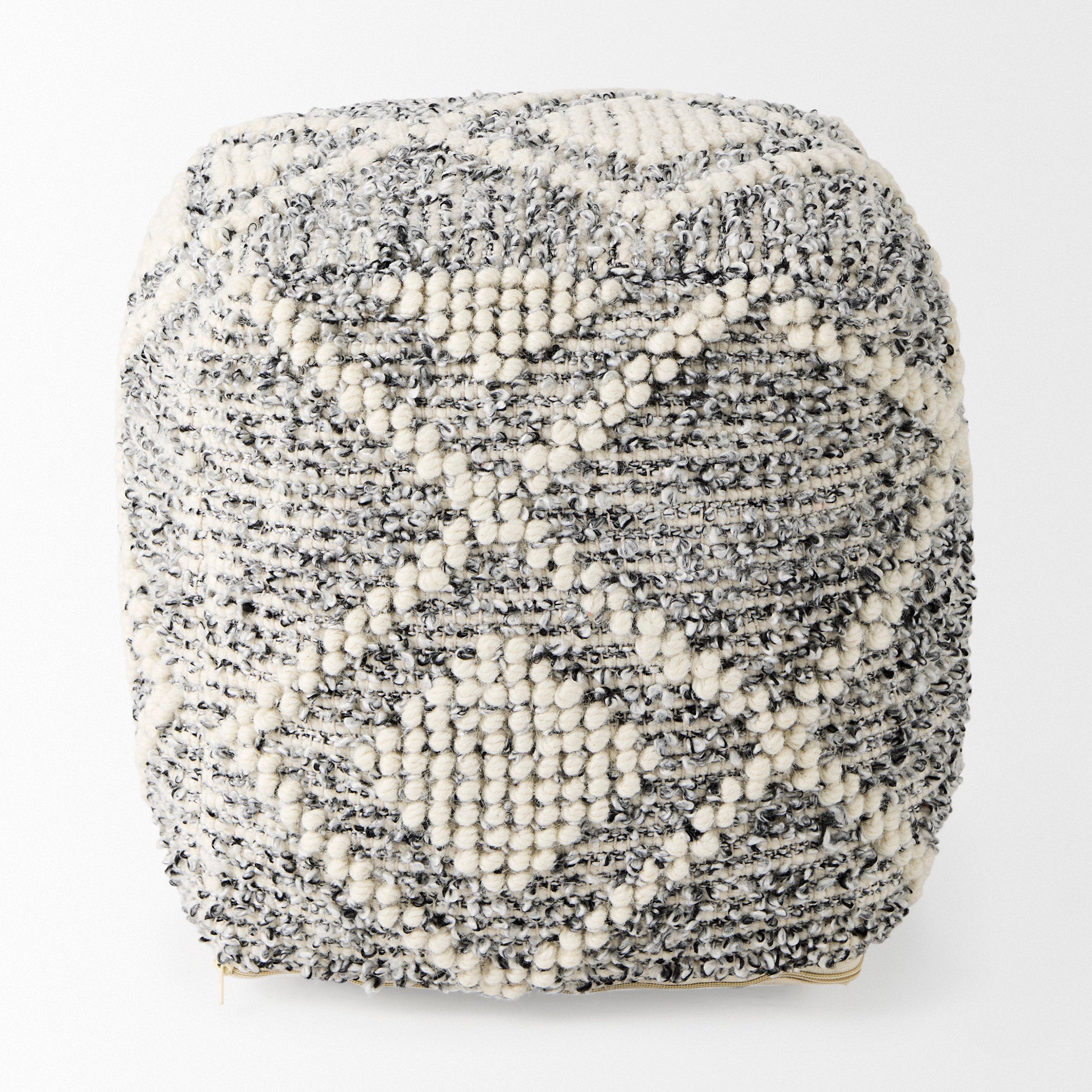 Ekiya 16.0L x 16.0W x 16.0H Black/White Yarn and Wool Patterened Pouf - Central Designs