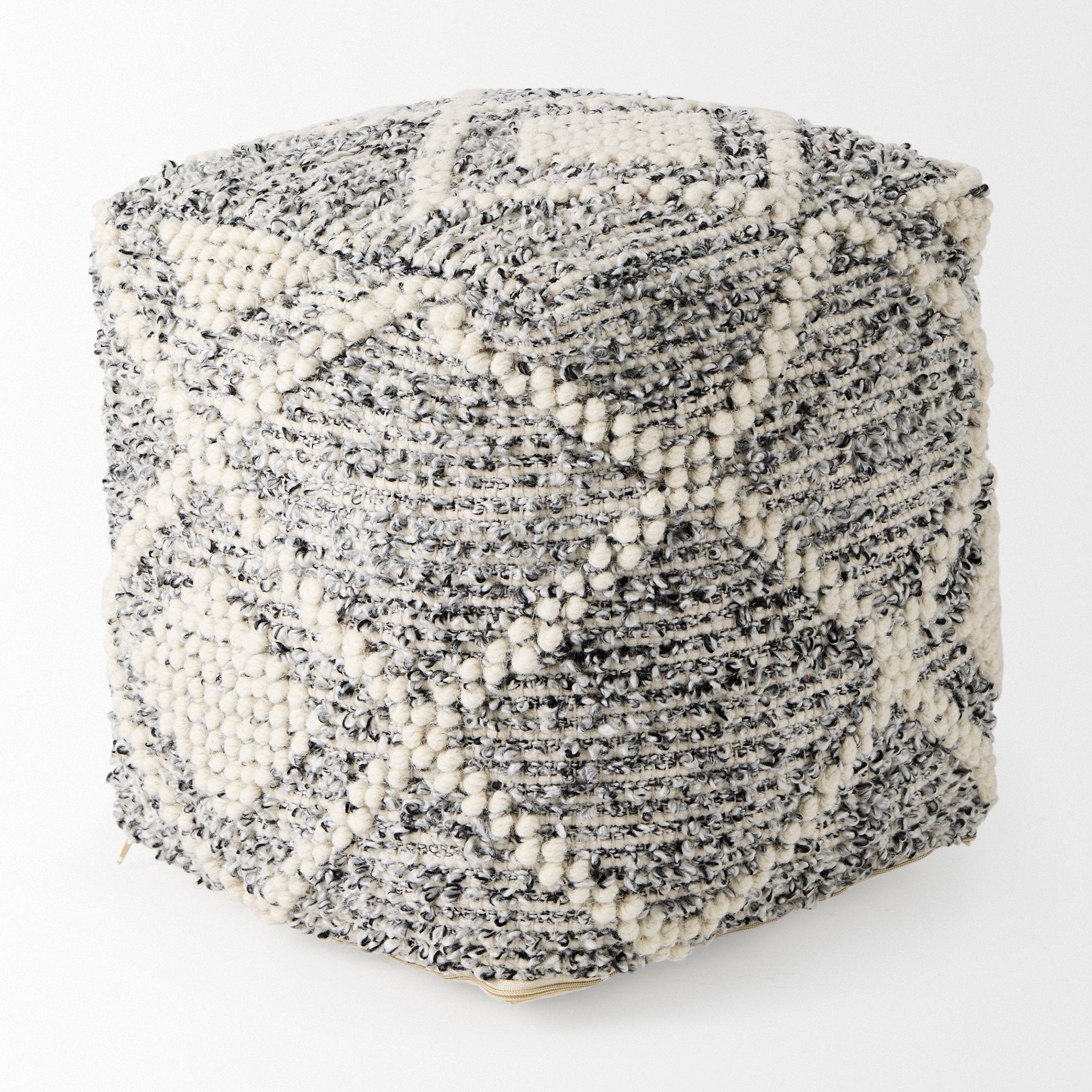 Ekiya 16.0L x 16.0W x 16.0H Black/White Yarn and Wool Patterened Pouf - Central Designs