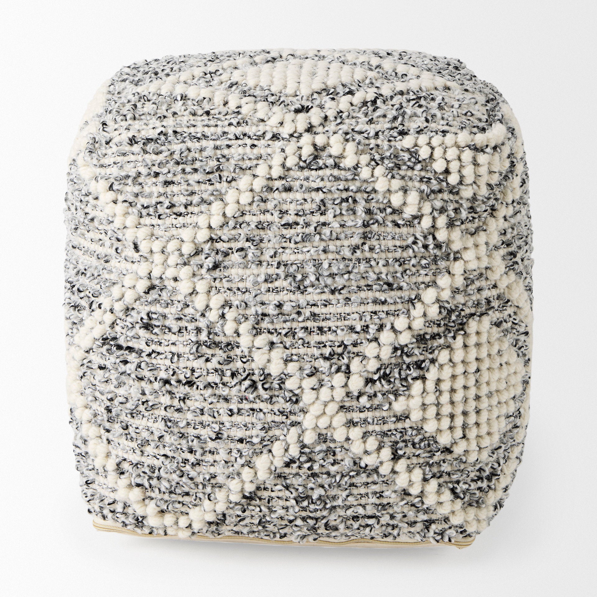 Ekiya 16.0L x 16.0W x 16.0H Black/White Yarn and Wool Patterened Pouf - Central Designs