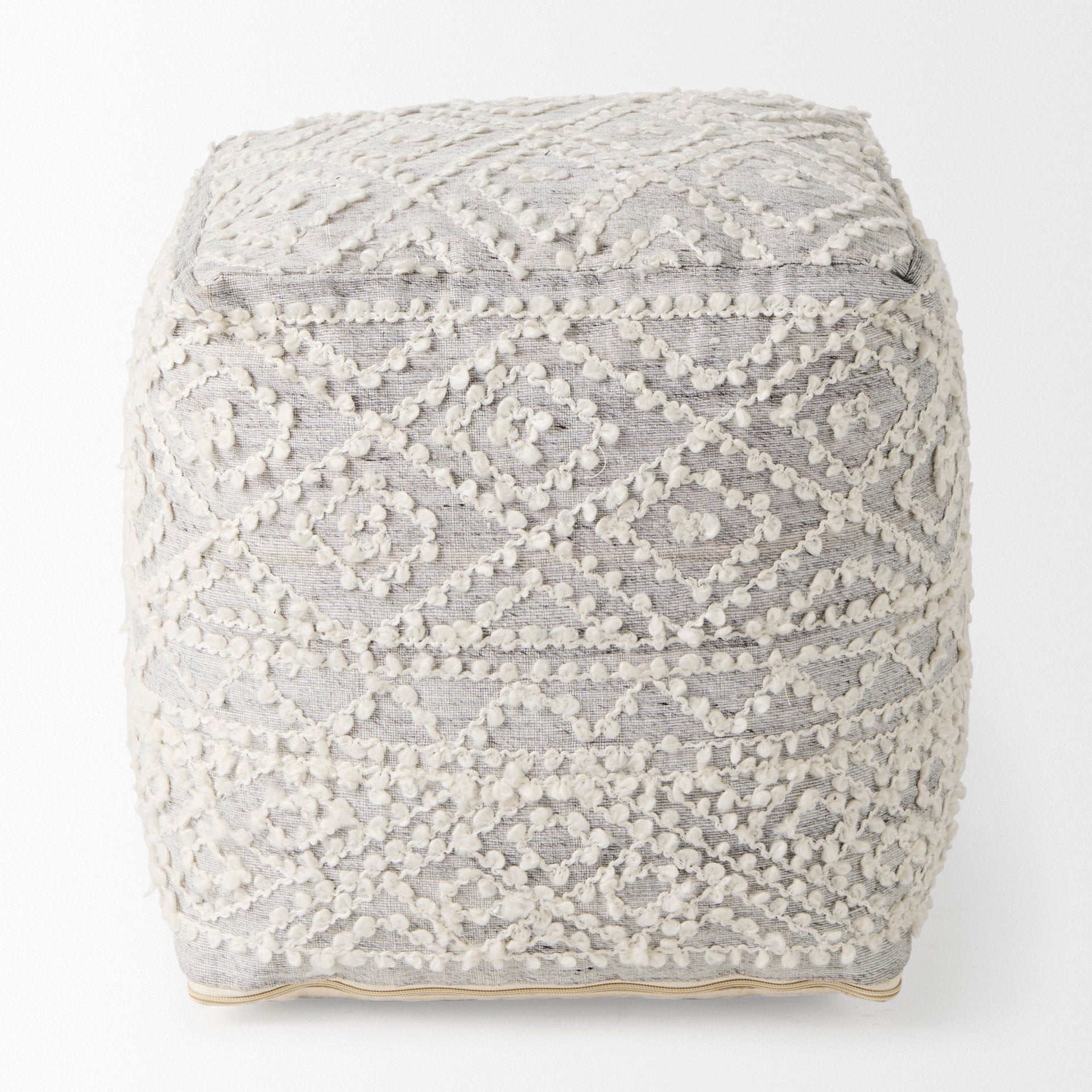 Farida 6.0L x 16.0W x 16.0H Light Gray Wool and Polyester Patterned Pouf - Central Designs