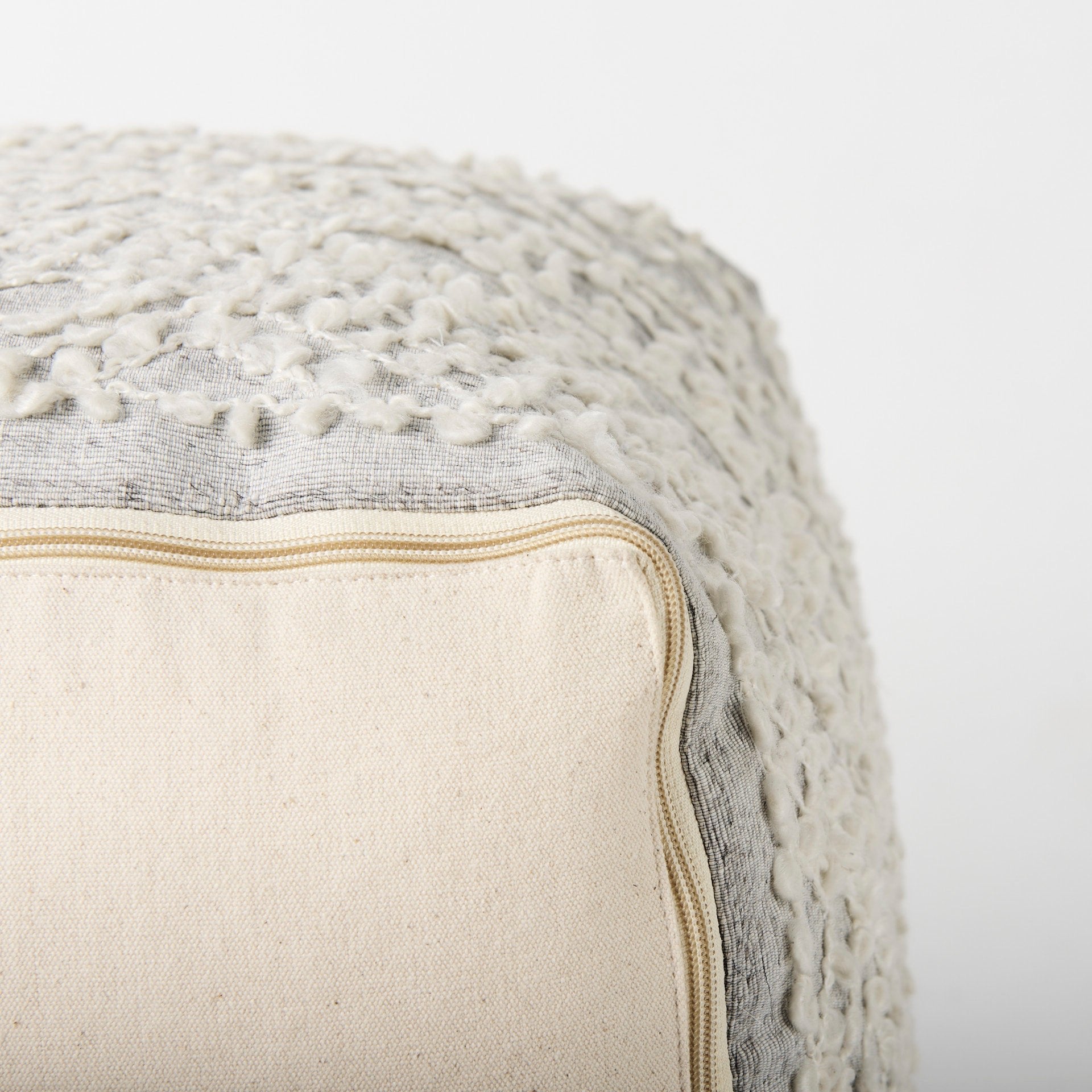 Farida 6.0L x 16.0W x 16.0H Light Gray Wool and Polyester Patterned Pouf - Central Designs