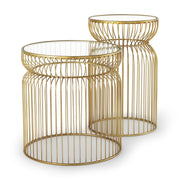 Shani Set of 2 Round, Gold Metal w/ Glass Accent Tables - Central Designs