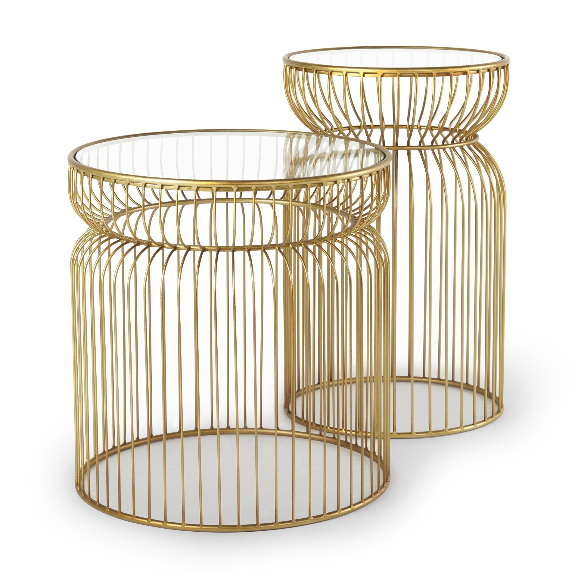 Shani Set of 2 Round, Gold Metal w/ Glass Accent Tables - Central Designs