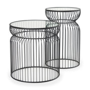 Shani Set of 2 Round, Black Metal w/ Glass, Accent Tables - Central Designs