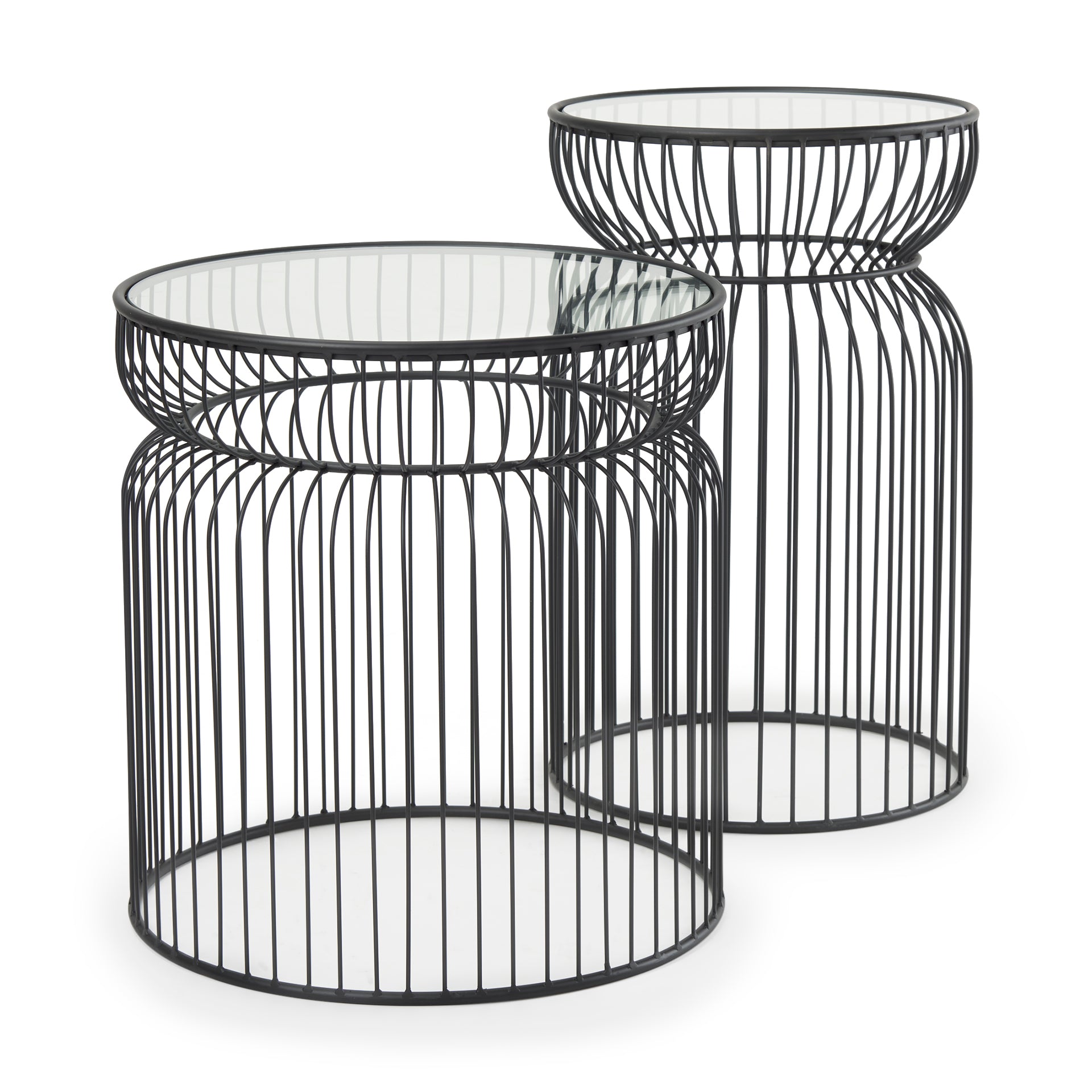 Shani Set of 2 Round, Black Metal w/ Glass, Accent Tables - Central Designs