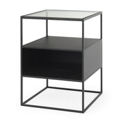 Samson 15.7L x 15.7W x 21.3H Side Table Matte Black Metal and Glass - Central Designs