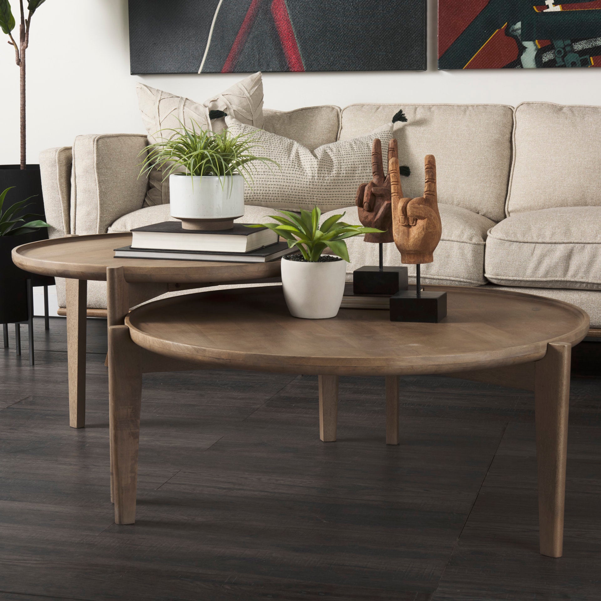 Cleaver (Set of 2) 40" & 31" Round Brown Solid Wood Nesting Coffee Tables - Central Designs