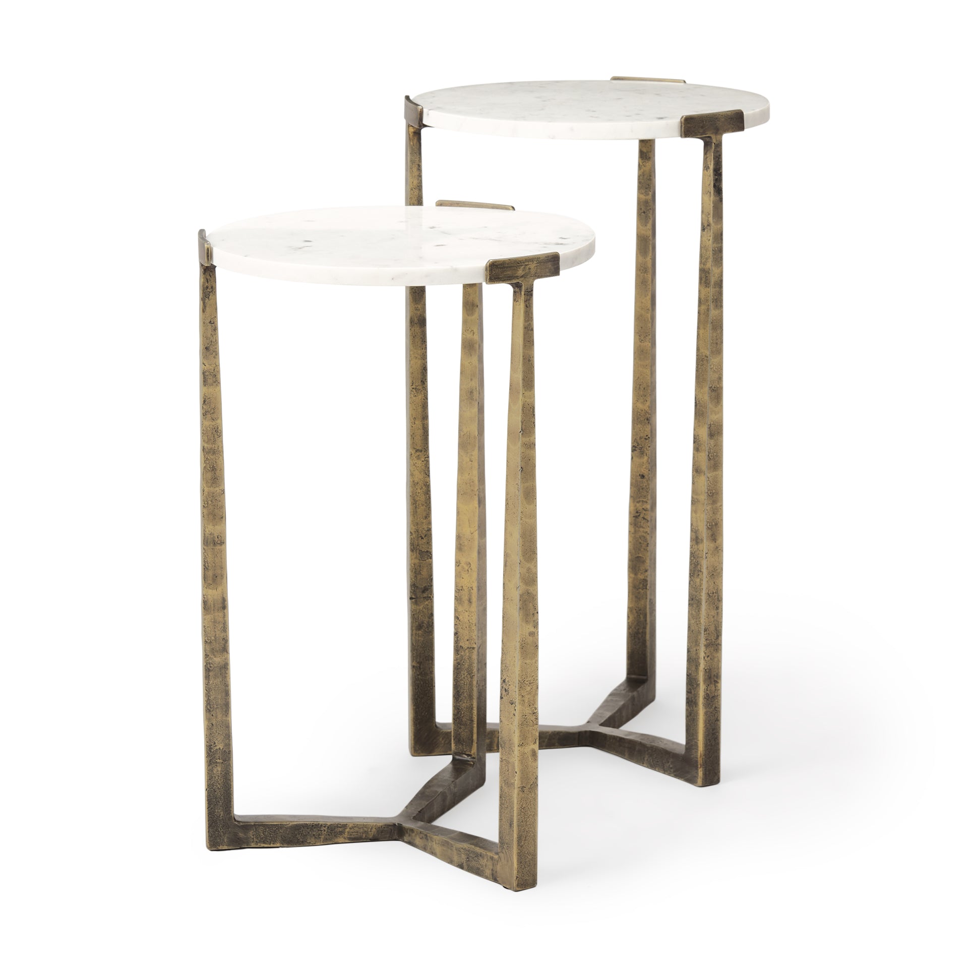 Atticus Marble and Antiqued Gold Metal Nesting Accent Tables (Set of 2) - Central Designs