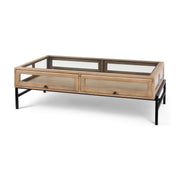 Arelius 42"L Rectangular Light Brown Wood w/ Black Metal Base Display Coffee Table - Central Designs