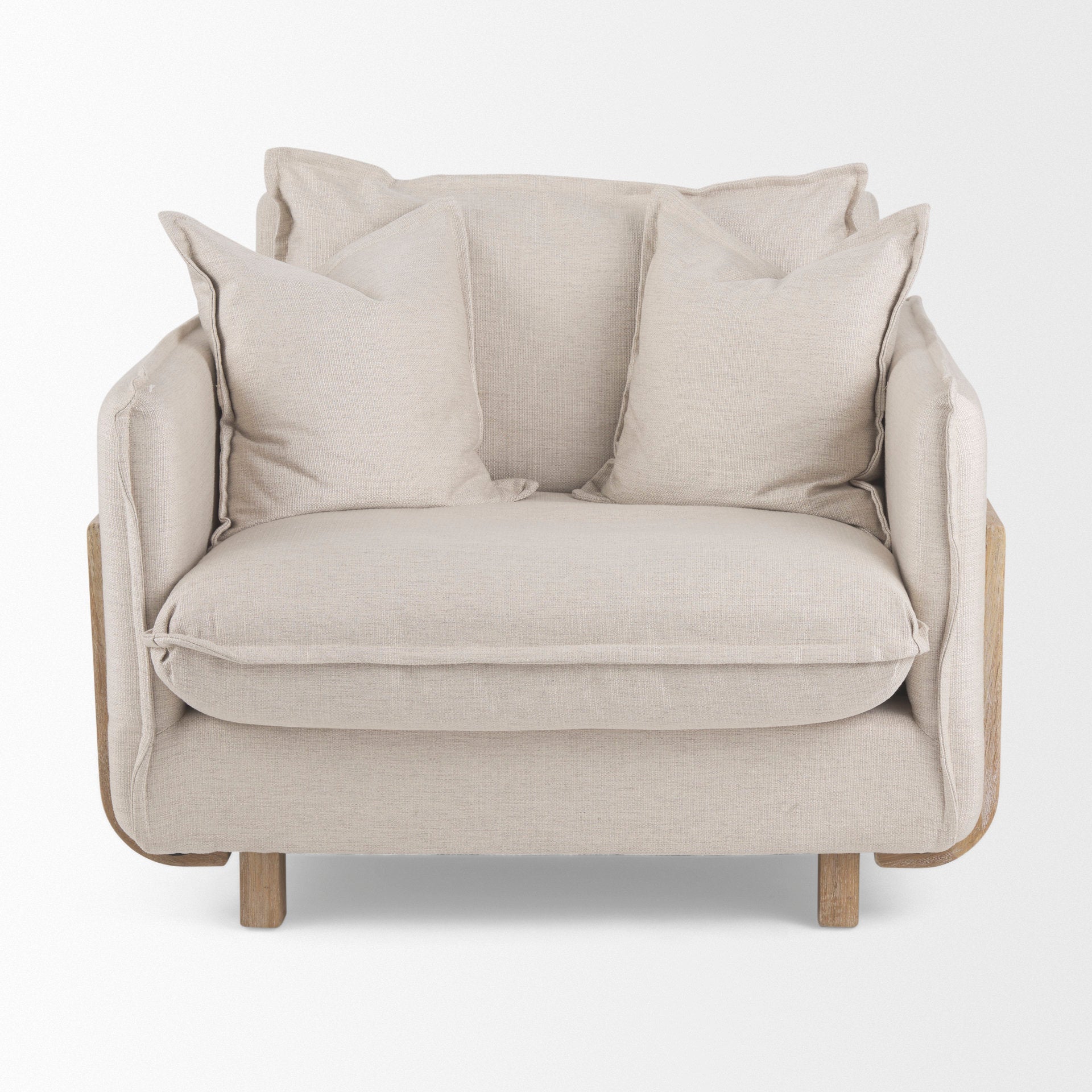 Roy II Beige Upholstered and Brown Wood Frame Arm Chair