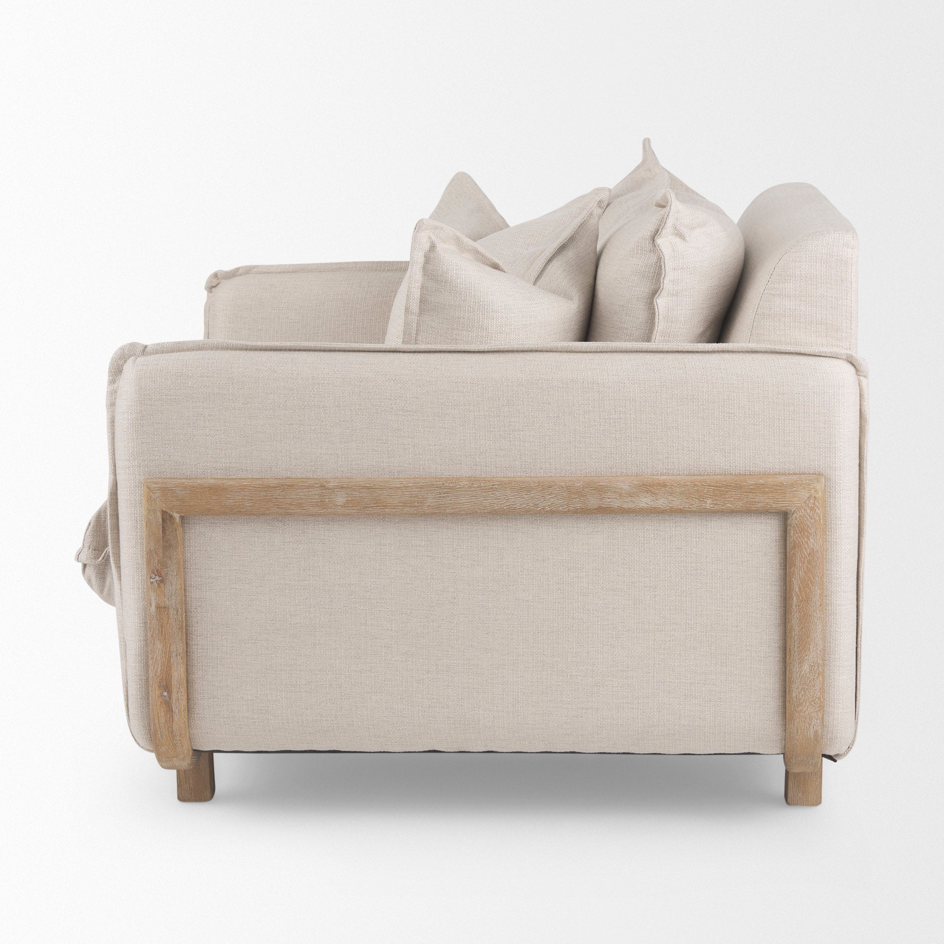 Roy II Beige Upholstered and Brown Wood Frame Arm Chair