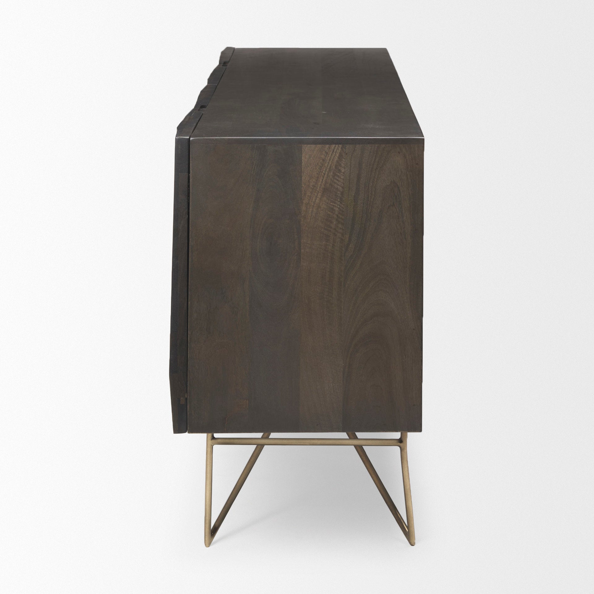 Darwin 80x17.5 Brown Solid Wood Gold Metal Base 4 Cabinet Door Sideboard - Central Designs