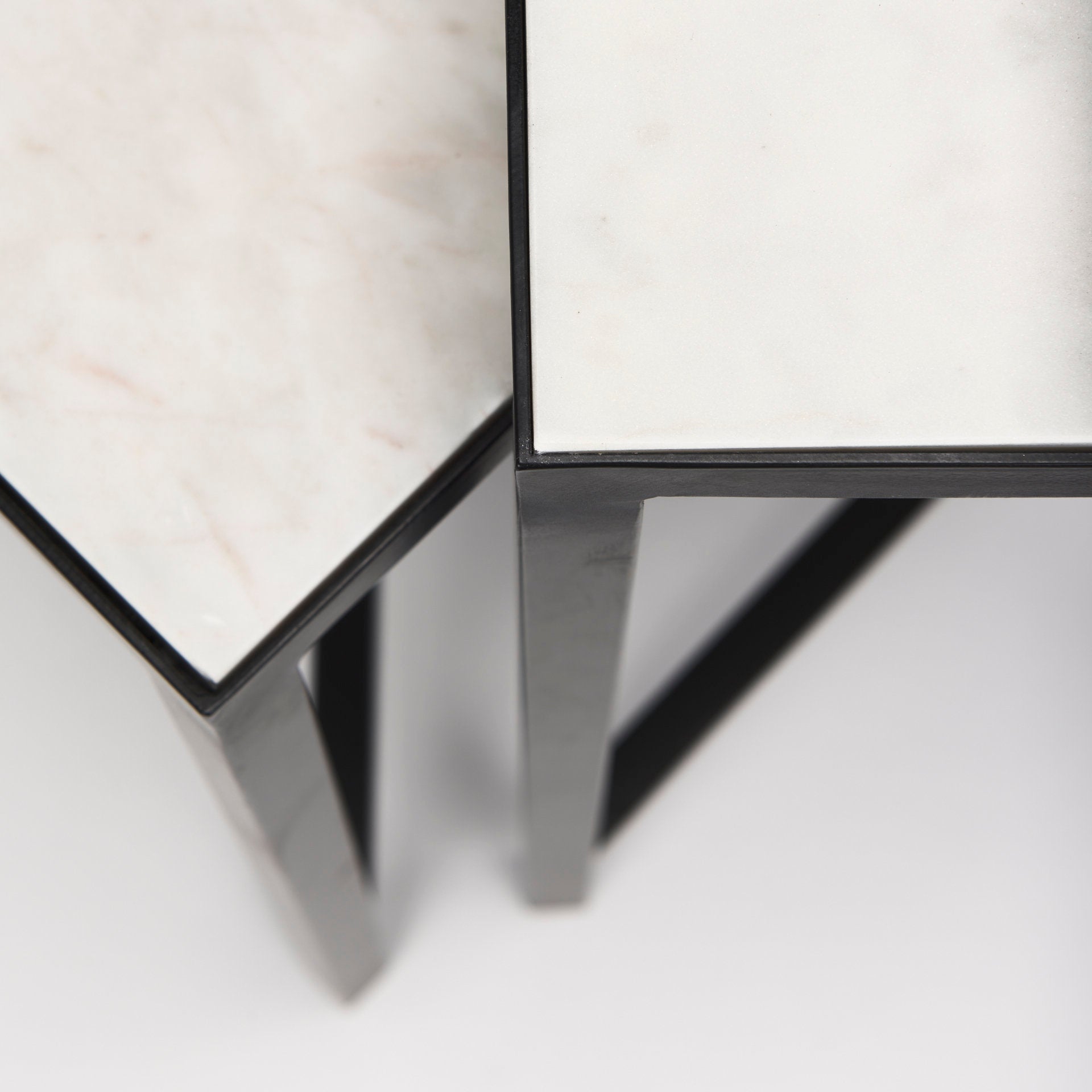 Lucas III (Set of 2) 15L x 15W; 12L x 12W White Marble W/Black Iron Frame Accent Tables - Central Designs